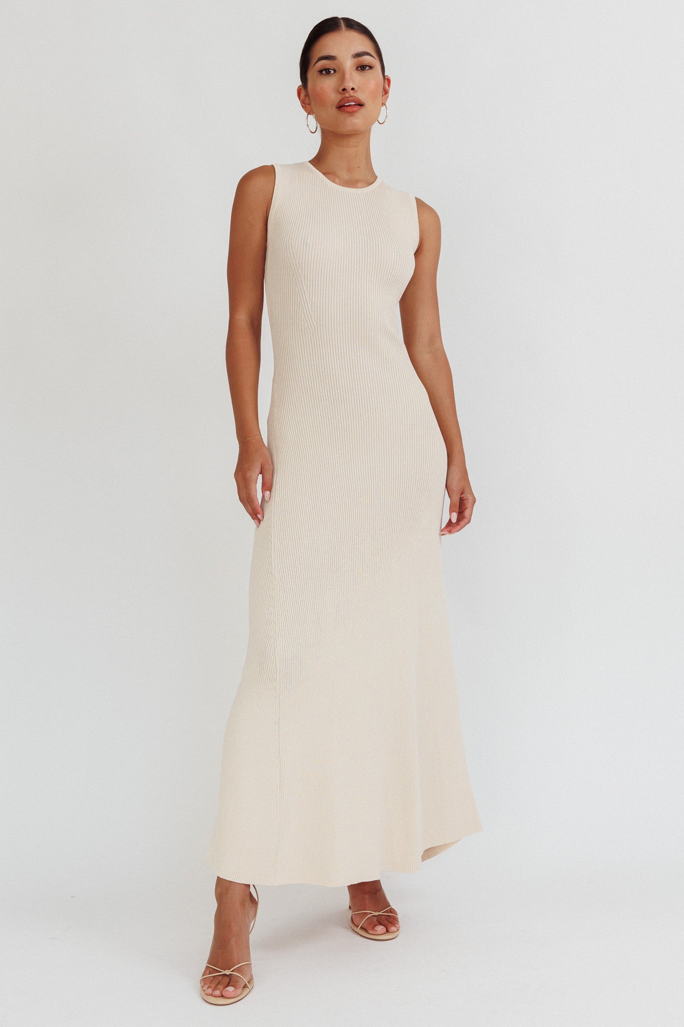 white christmas dresses Braylee Sleeveless Ribbed Knit Maxi Dress Cream– Selfie Leslie Australia