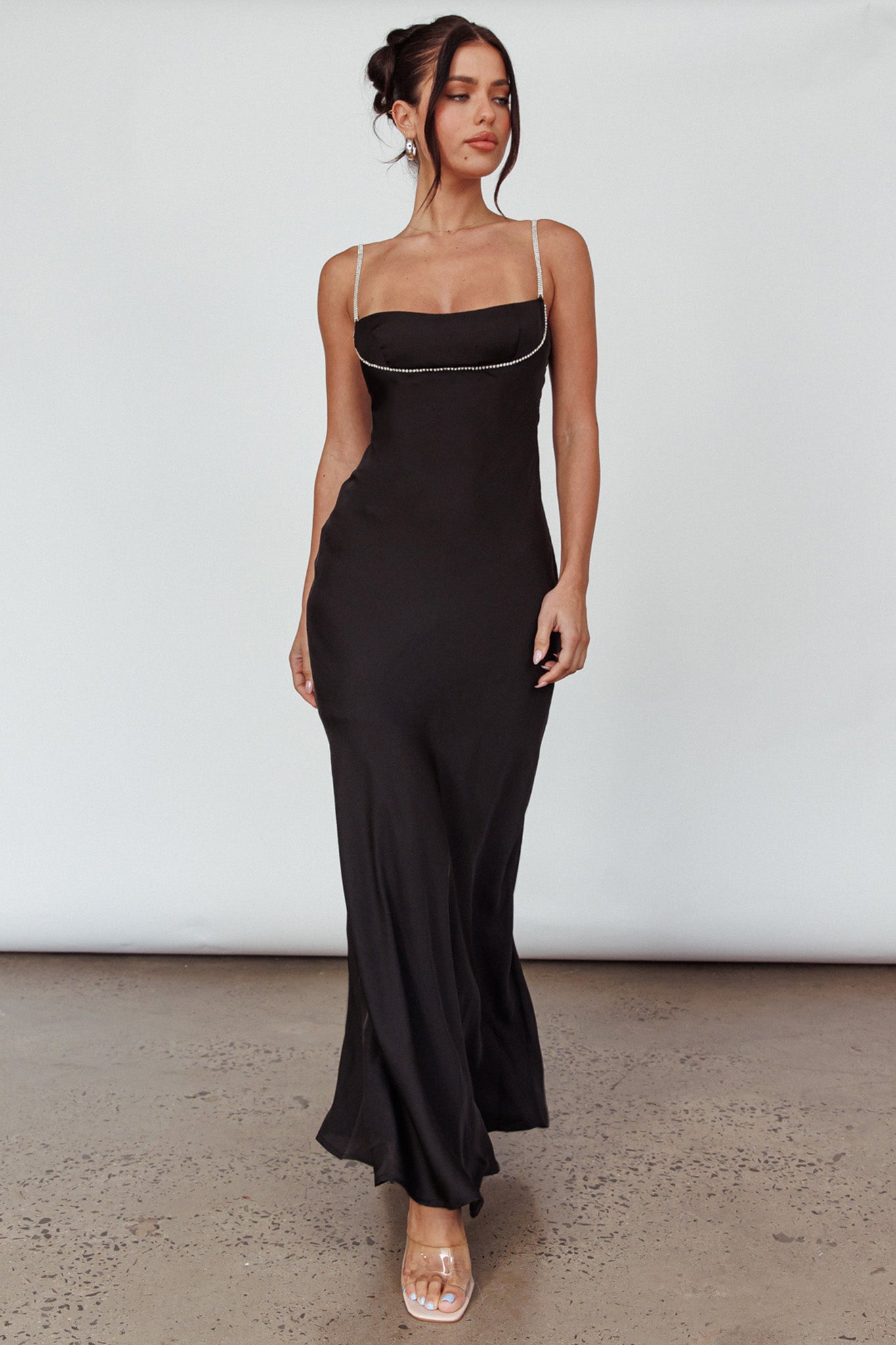 Linka Diamante Strap Maxi Dress Black– Selfie Leslie Australia