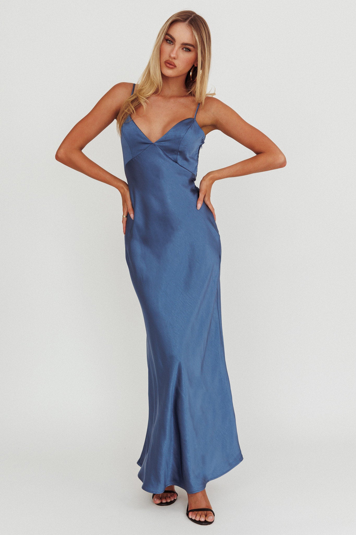 Ciao, Bella Tied Back Satin Maxi Dress Midnight Blue– Selfie Leslie  Australia
