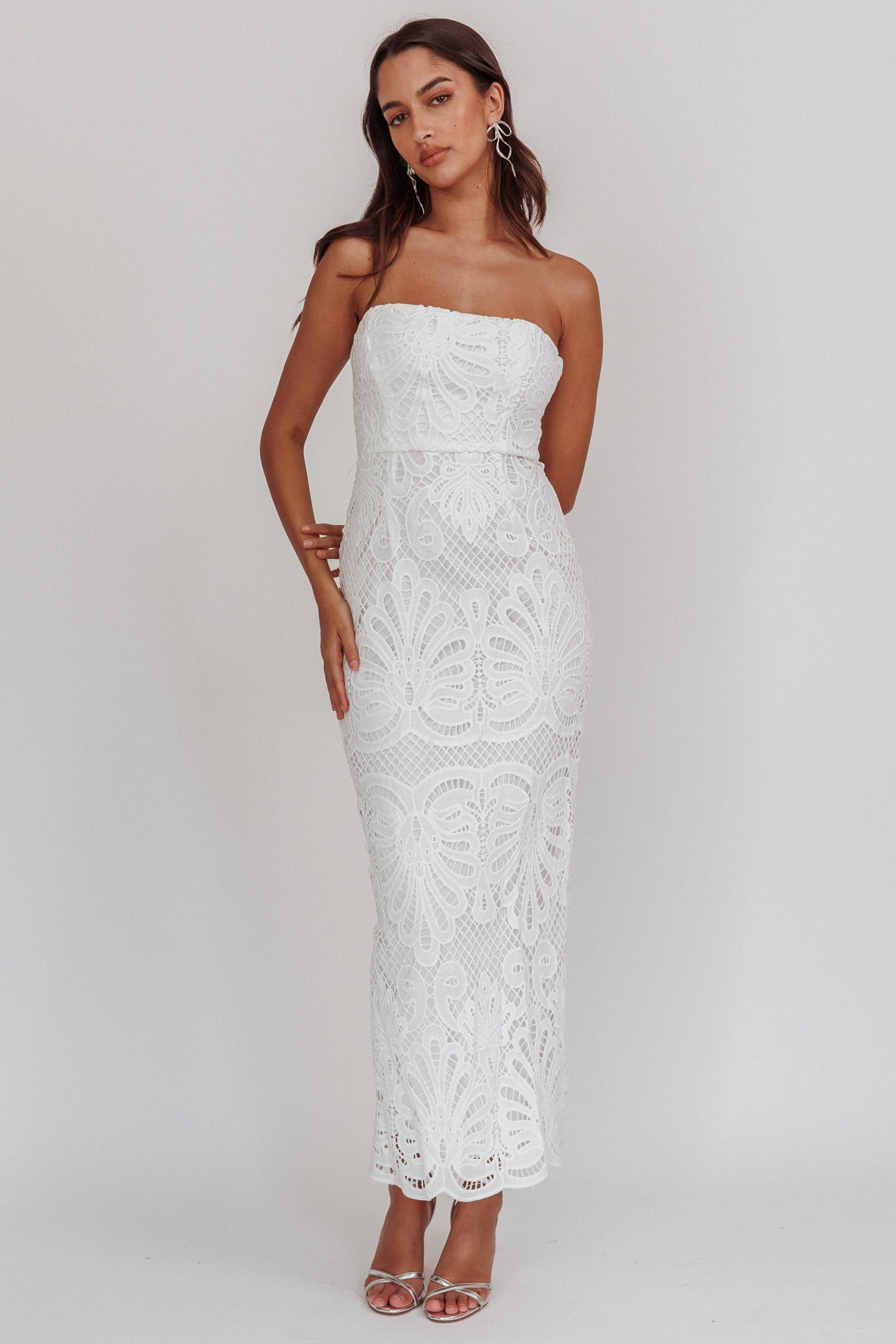 Bia Strapless Lace Embroidered Maxi Dress White | Selfie Leslie Australia Bia Strapless Lace Embroidered Maxi Dress White | Selfie Leslie Australia