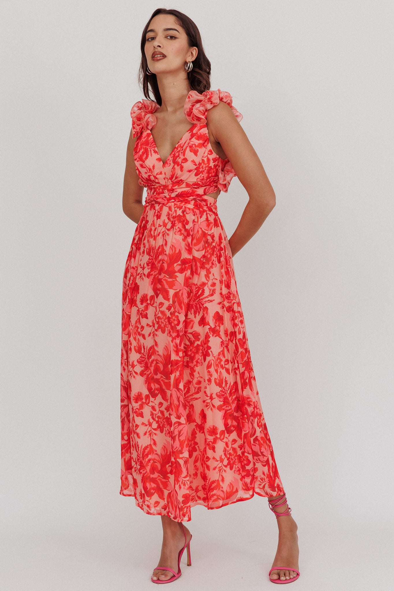 Madara Lace-Up Back Maxi Dress Floral Red– Selfie Leslie Australia