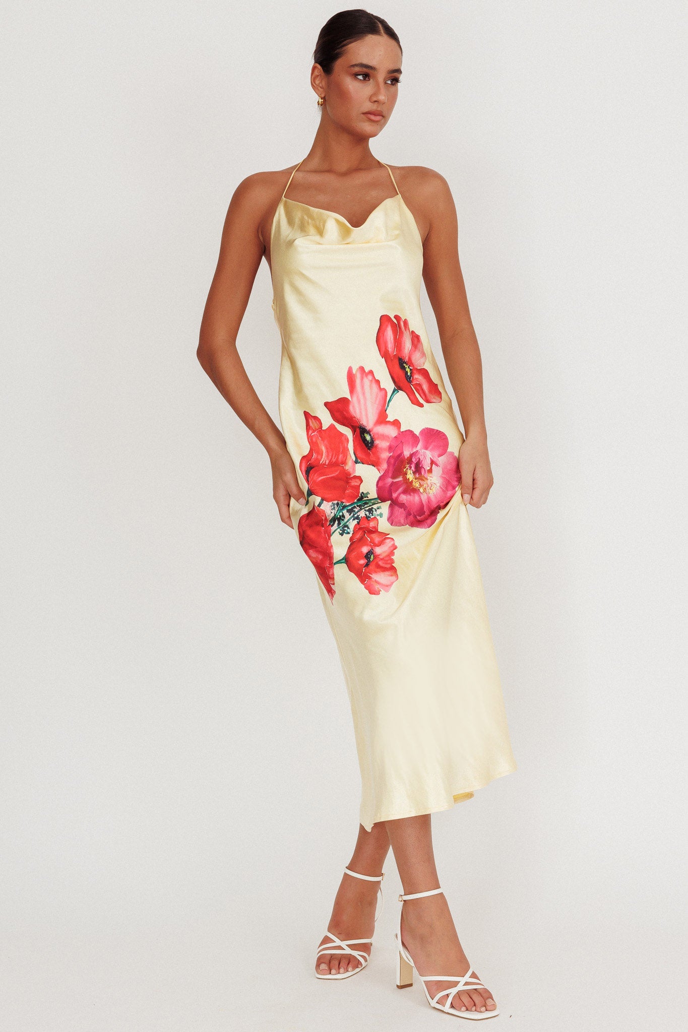 Seren Backless Cowl Neck Midi Dress Yellow | Selfie Leslie Australia