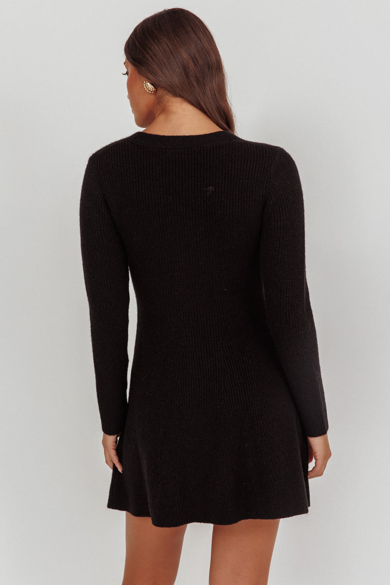 Shop the Irma Gold Button Knit Mini Dress Black