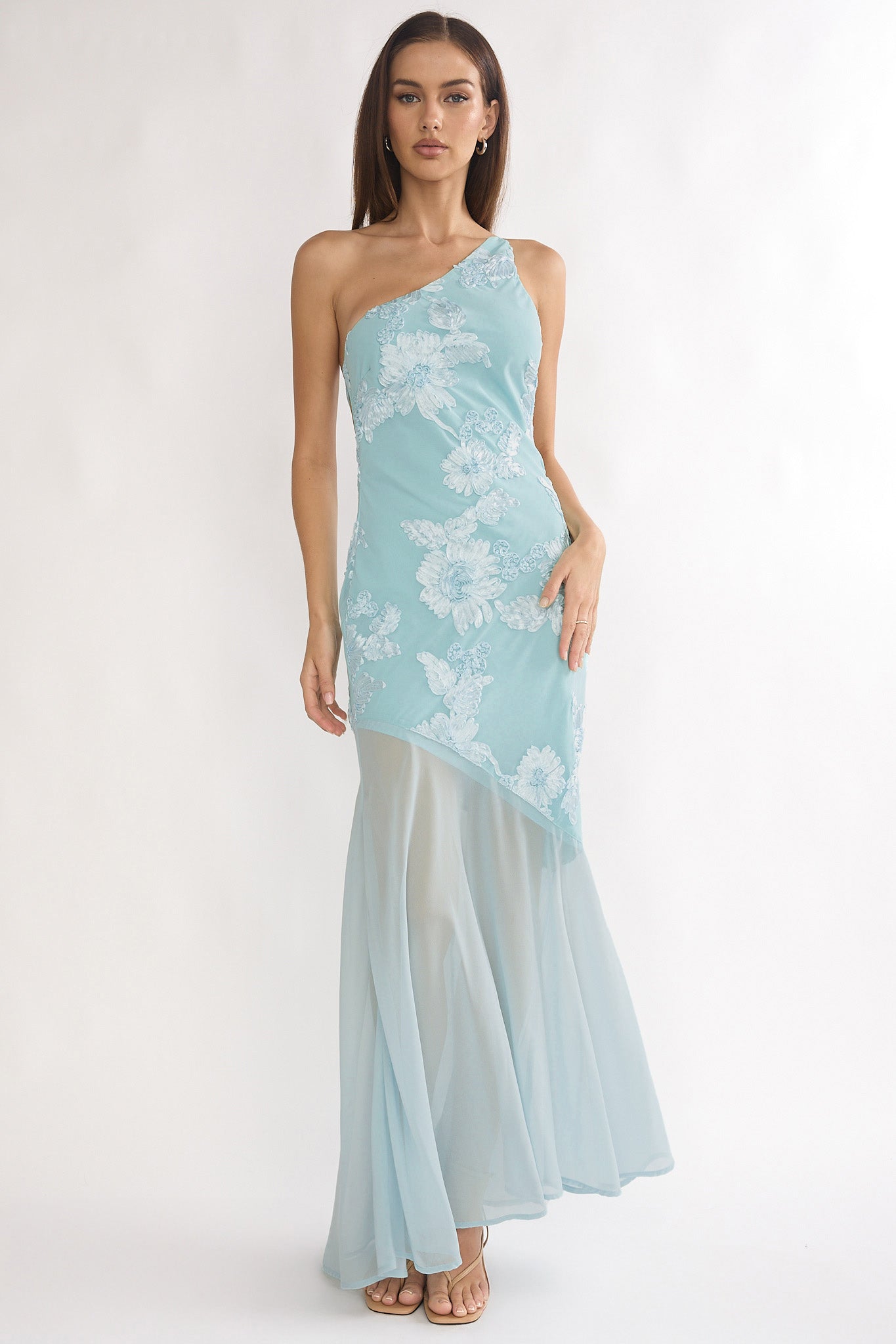 blue dress for baby girl Mireya One-Shoulder Sheer Hem Maxi Dress Aqua– Selfie Leslie Australia