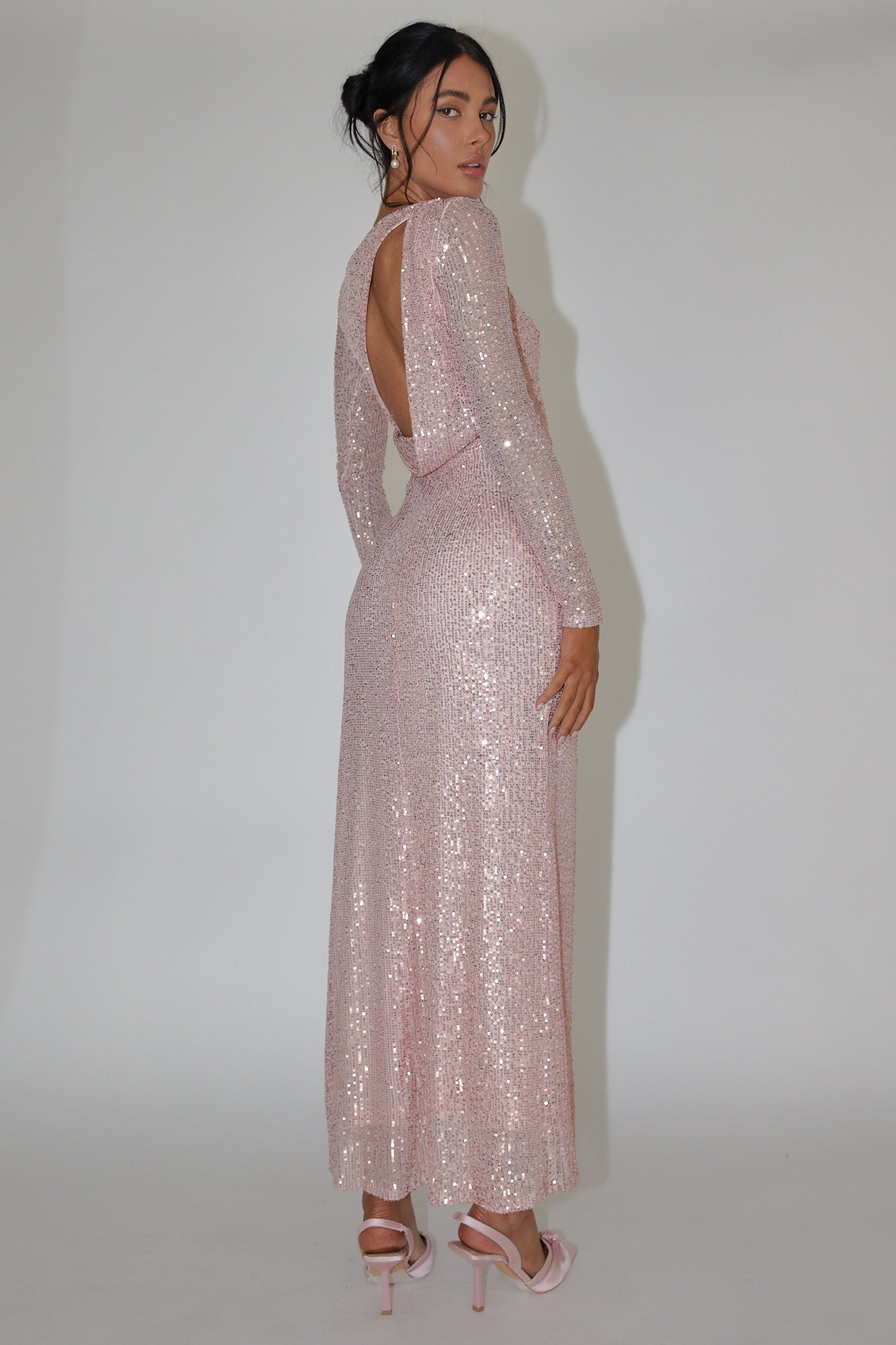 Le Monde Long Sleeve Sequin Maxi Dress Rose Gold by Selfie Leslie Australia