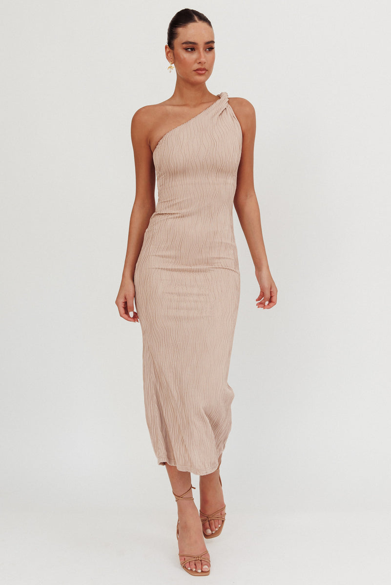 Lingering Love One-Shoulder Twist Midi Dress Sage