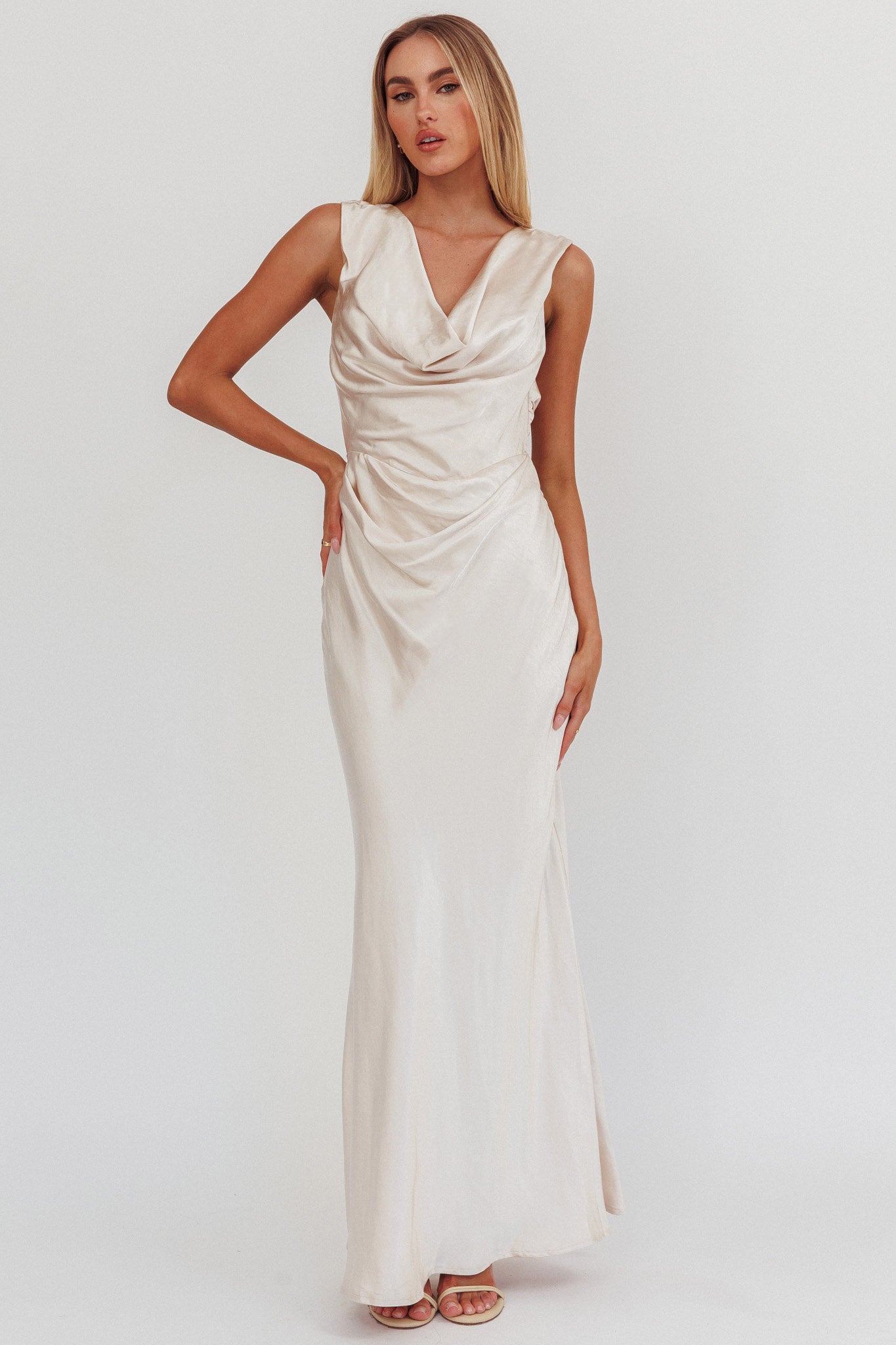 Chills Cowl Neck Satin Maxi Dress Champagne | Selfie Leslie Australia Chills Cowl Neck Satin Maxi Dress Champagne | Selfie Leslie Australia