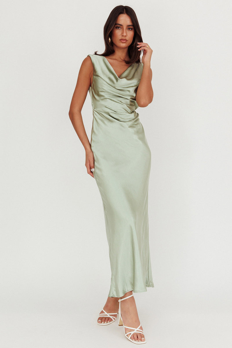 Leah Cowl Satin Maxi Dress Sage