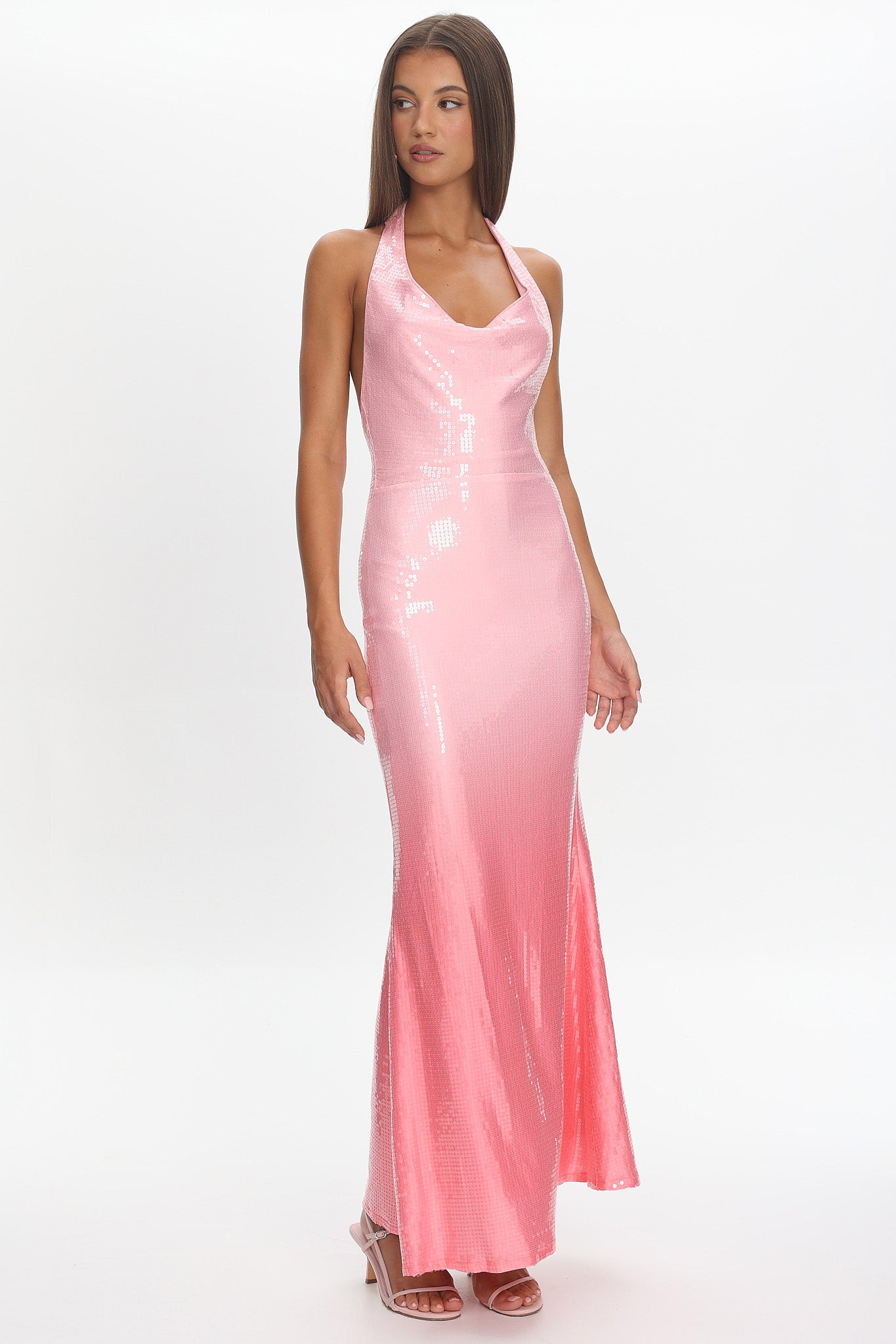 Koral Halter Sequin Maxi Dress Gradient Pink | Selfie Leslie Australia Koral Halter Sequin Maxi Dress Gradient Pink | Selfie Leslie Australia