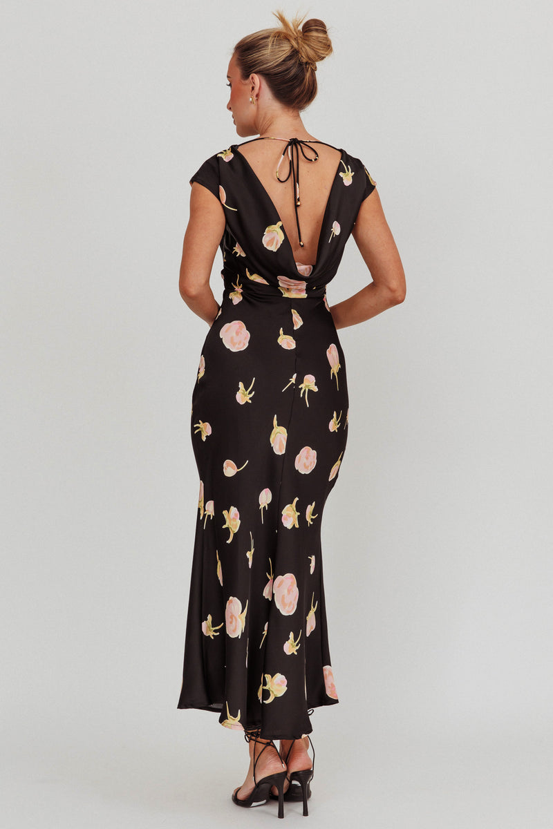 Loveland Pleat Cowl Back Midi Dress Oyster
