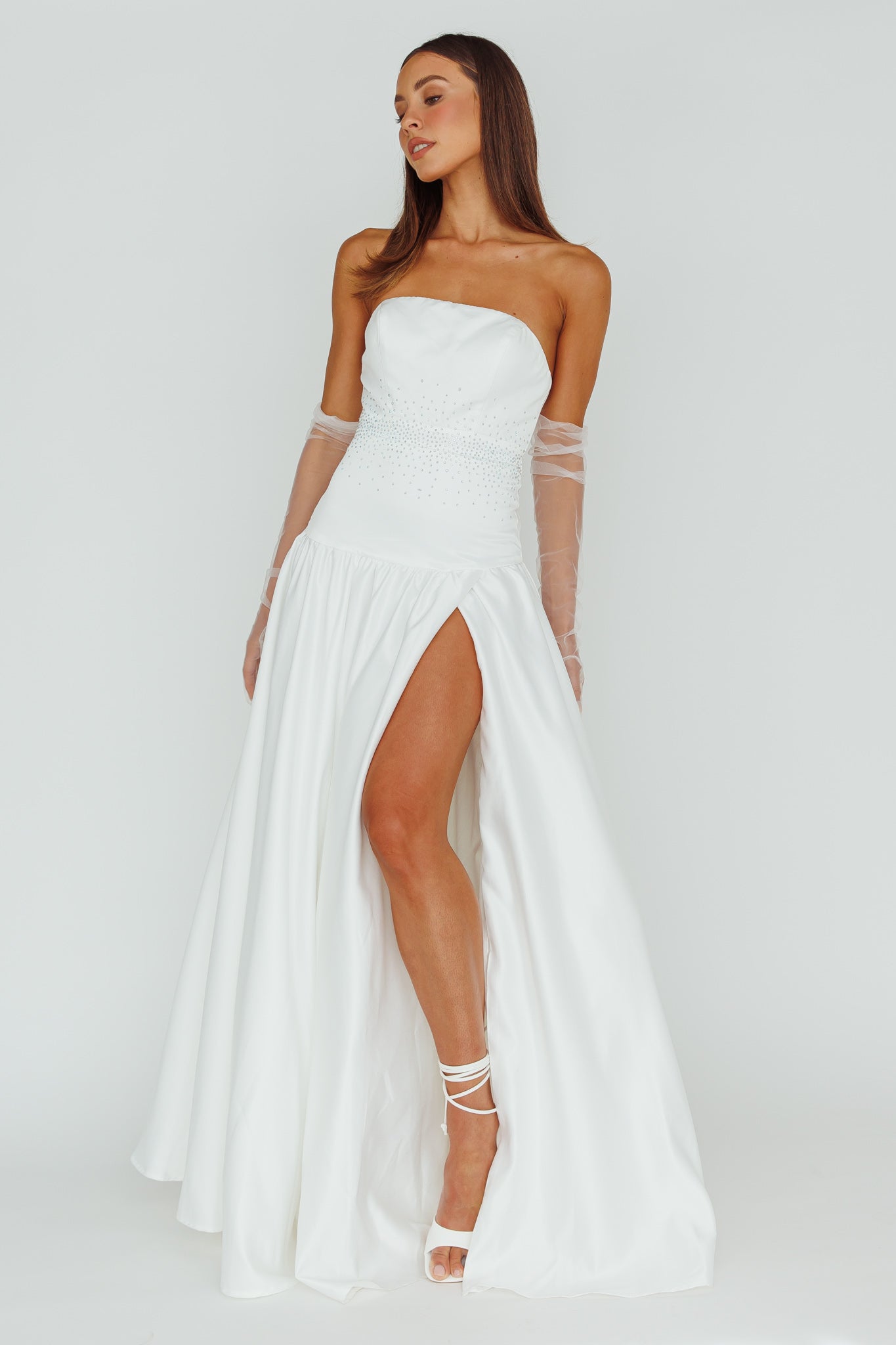 Verily Diamante Drop Waist Maxi Dress White | Selfie Leslie Australia Verily Diamante Drop Waist Maxi Dress White | Selfie Leslie Australia