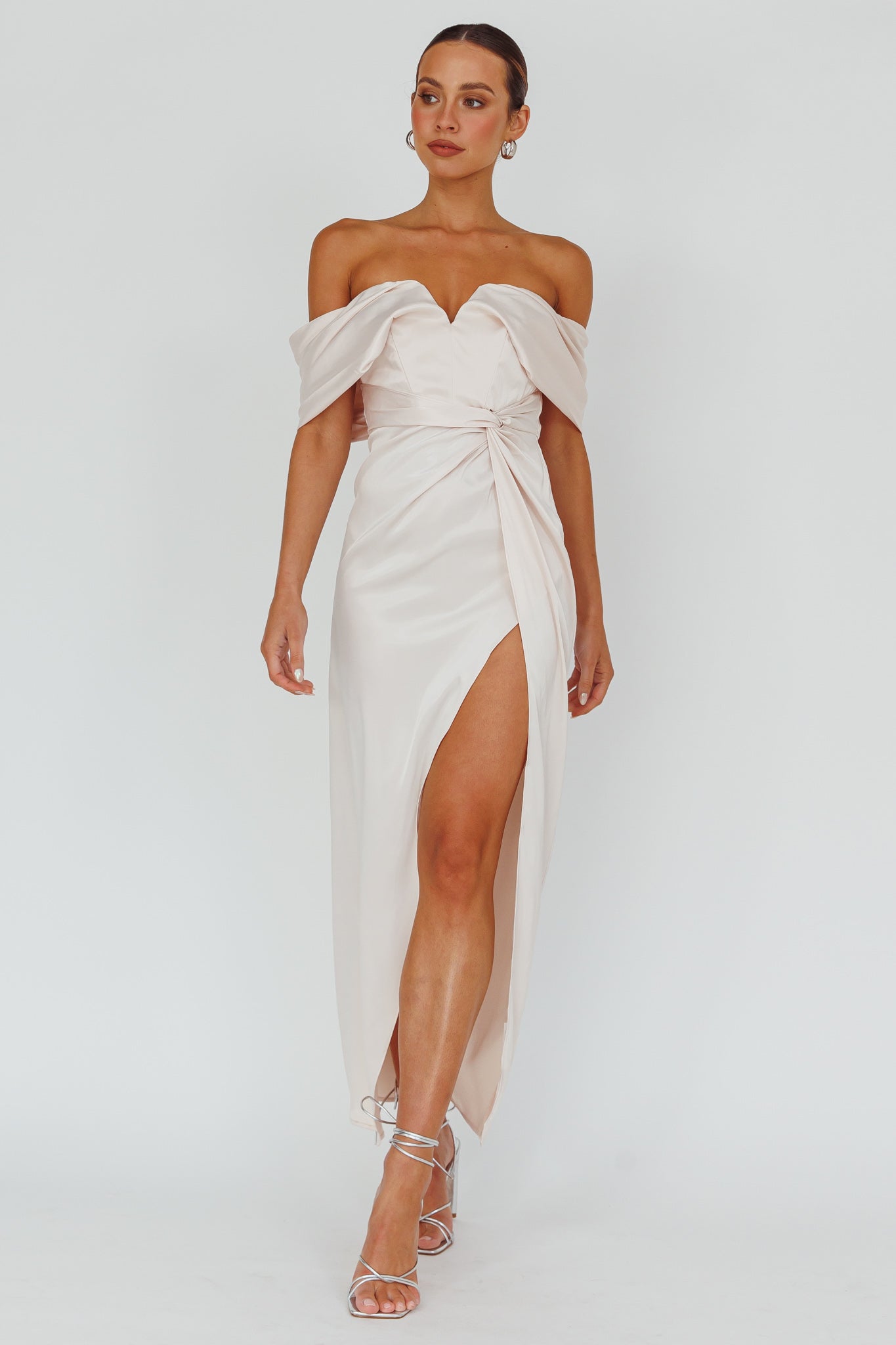 Amaryllis Off-Shoulder Twist Maxi Dress Pearl by Selfie Leslie Australia