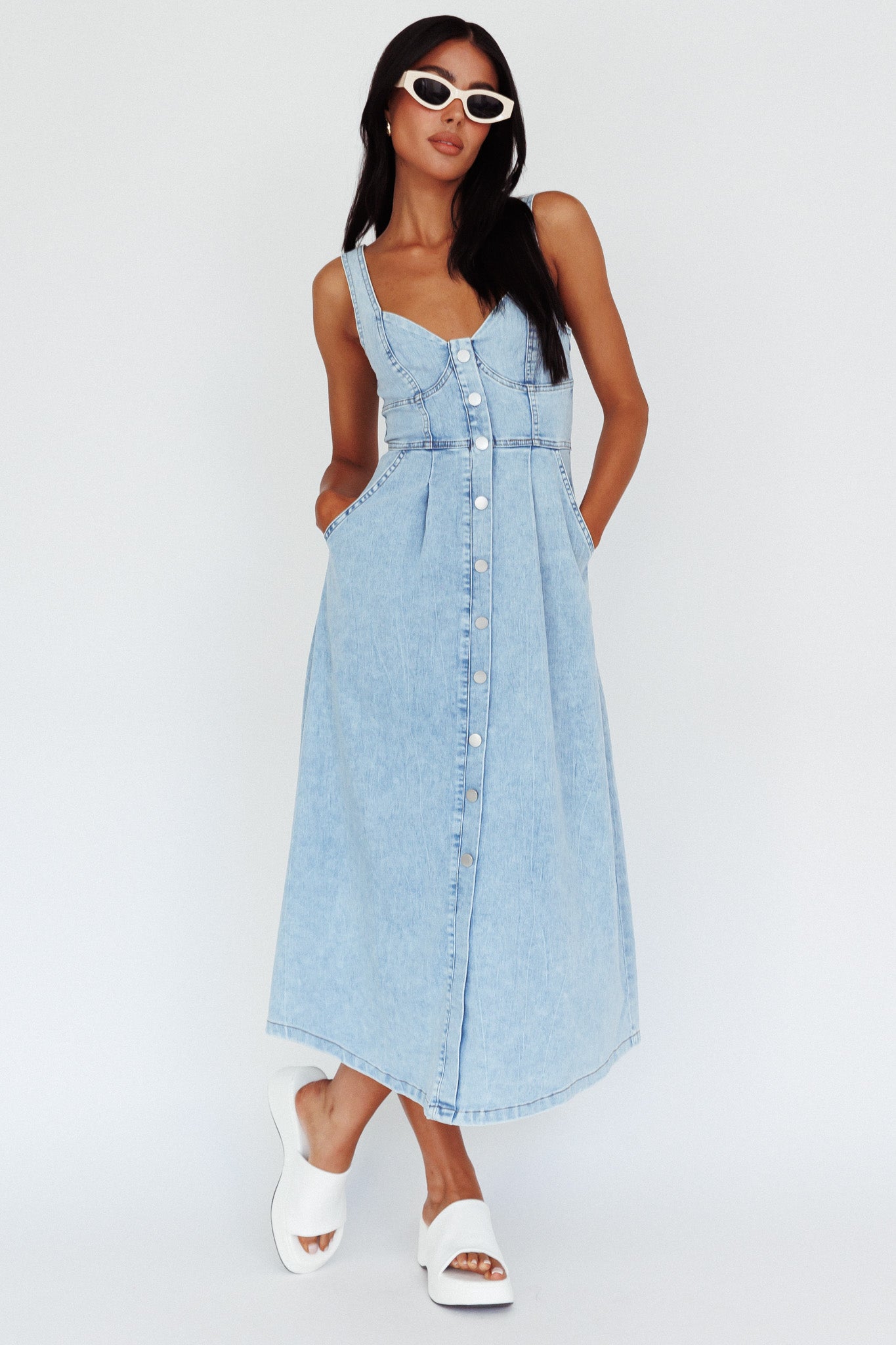 knee length dresses for ladies The Chloe Button Up Midi Dress M main image 0