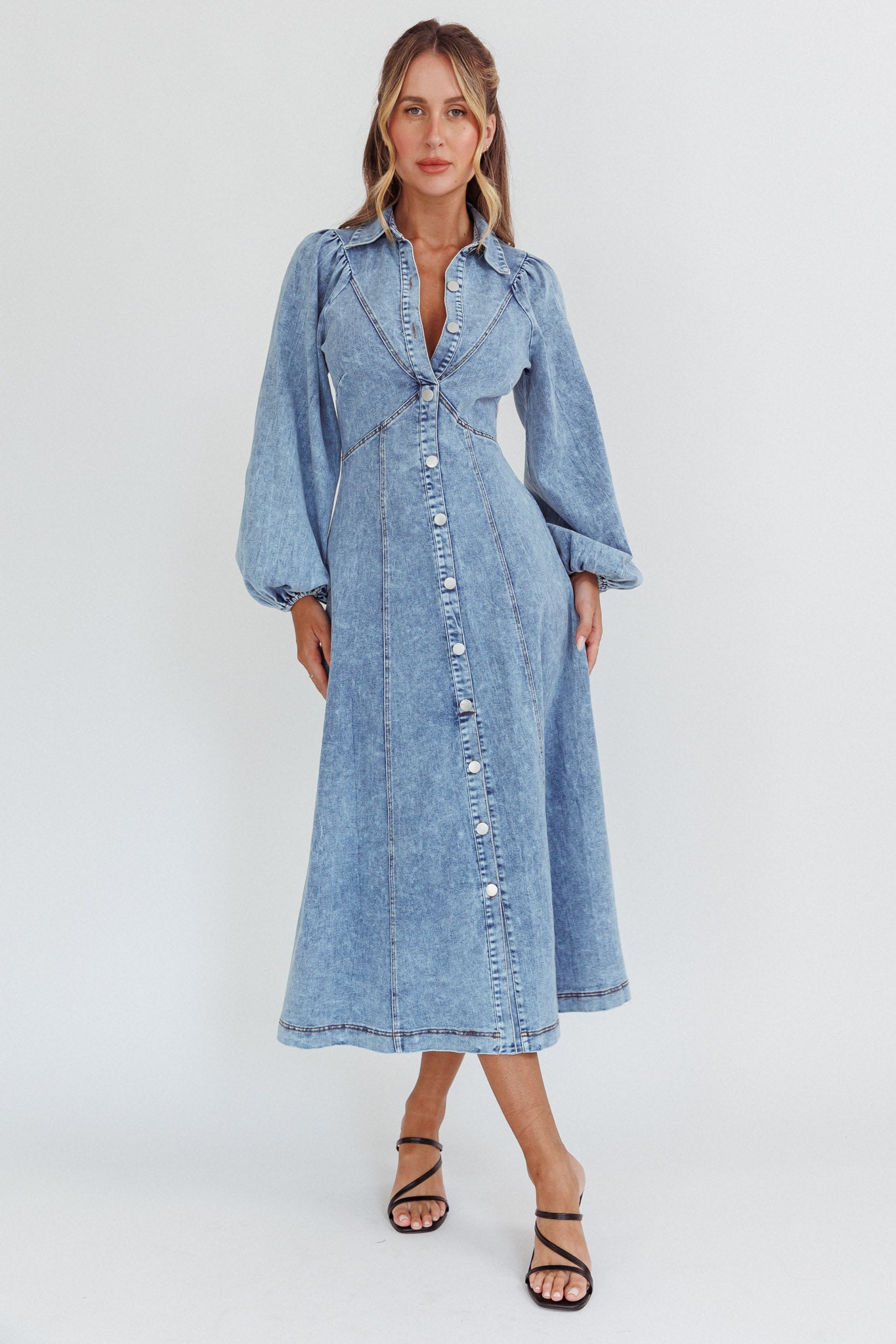 white christmas dresses Pablo Denim Midi Dress main image 0