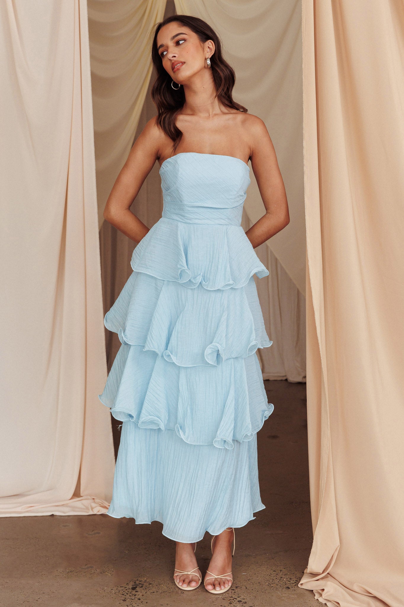 Giavana Strapless Layered Midi Dress Pale Blue– Selfie Leslie Australia