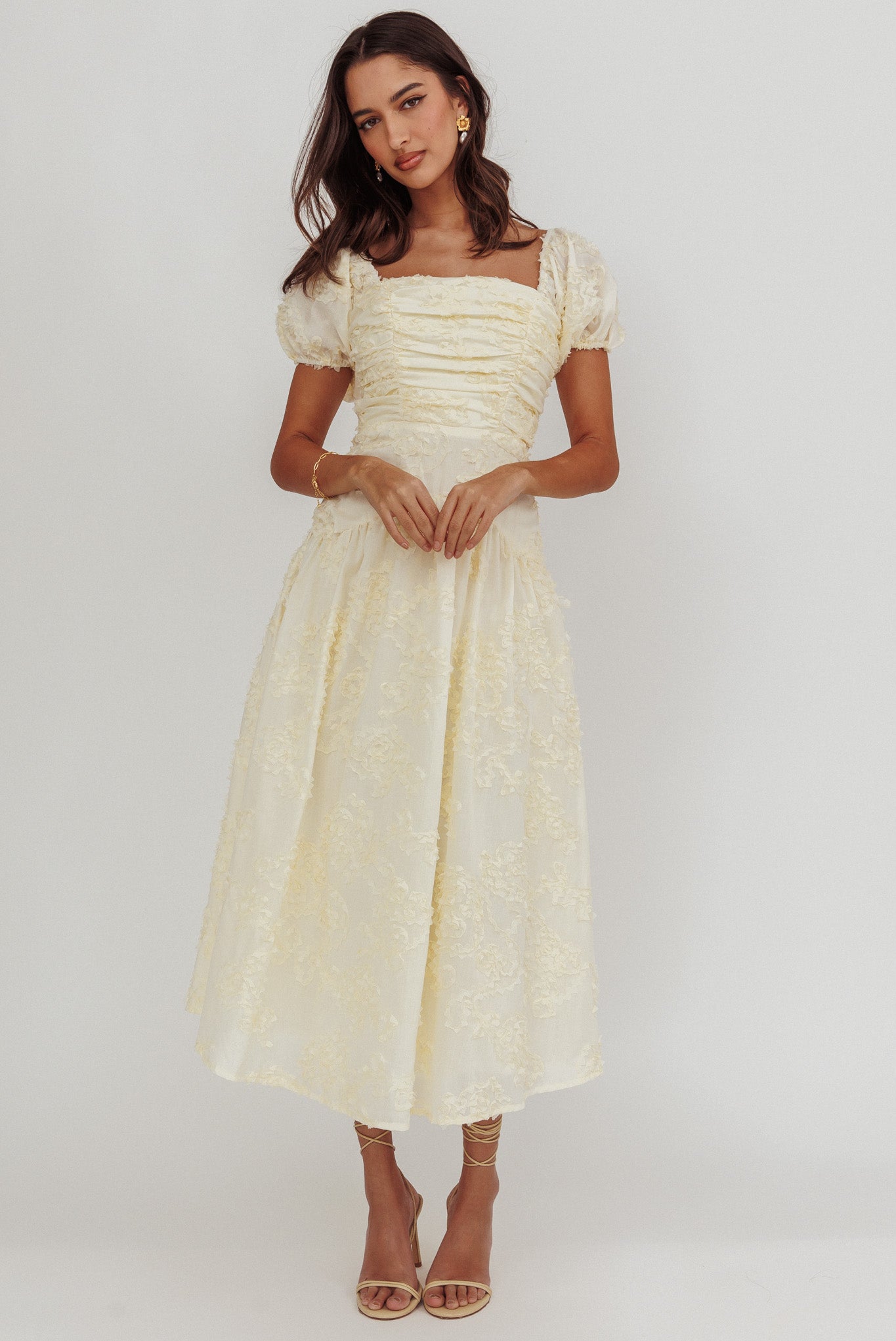 puff sleeve midi dress australia Telma Puff Sleeves Midi Dress Butter