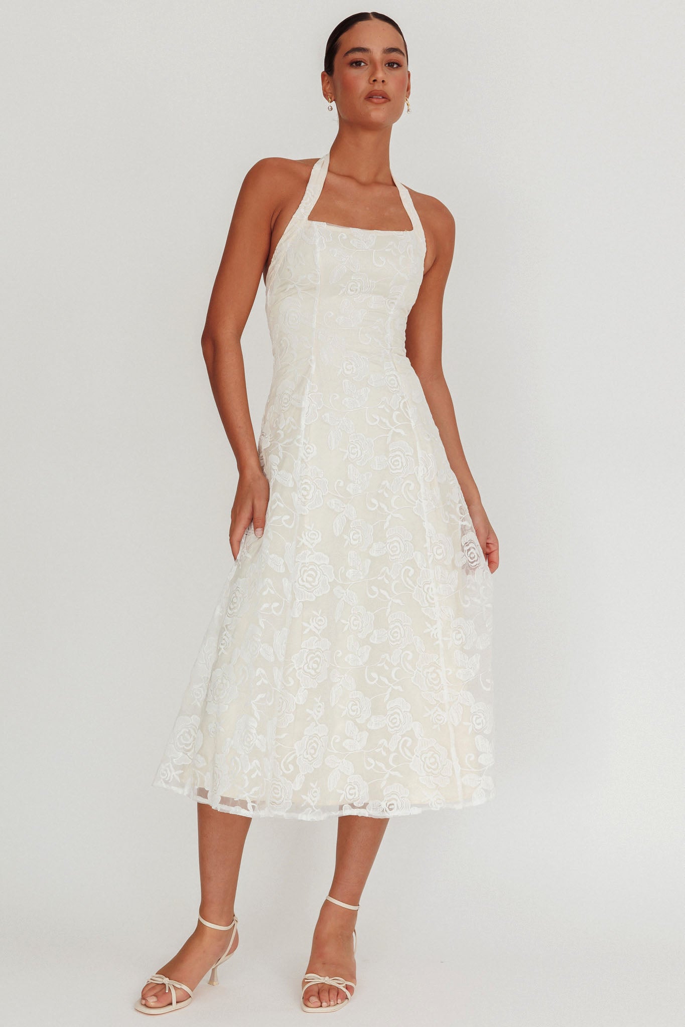 Elliott A-Line Halter Neck Midi Dress White | Selfie Leslie Australia Elliott A-Line Halter Neck Midi Dress White | Selfie Leslie Australia