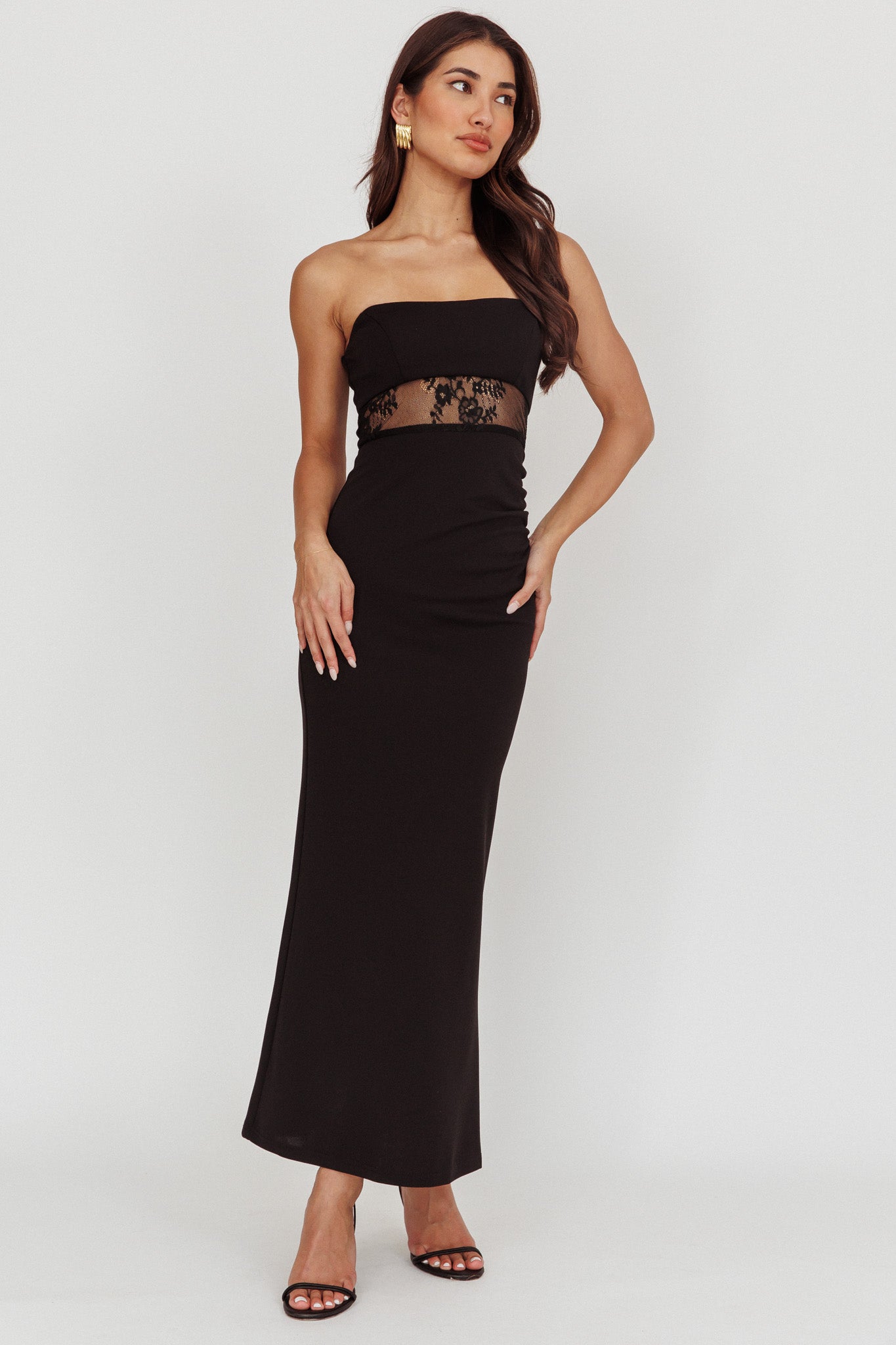 Lilliana Strapless Lace Maxi Dress Black Selfie Leslie Australia Lilliana Strapless Lace Maxi Dress Black Selfie Leslie Australia