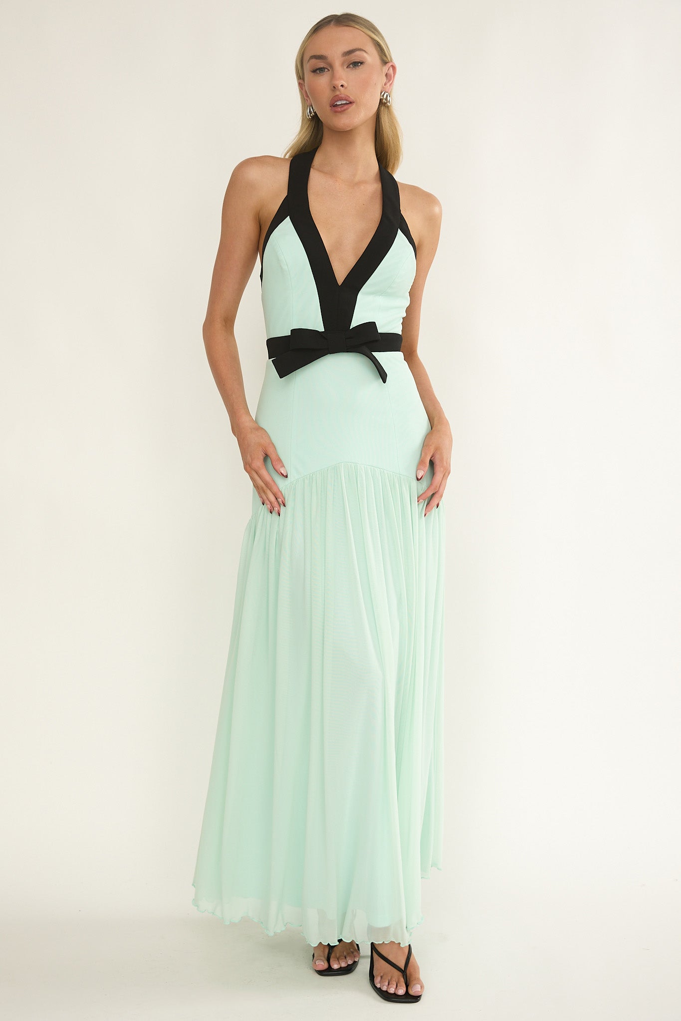 mint green dress australia Aven Halter Bow Maxi Dress Mint