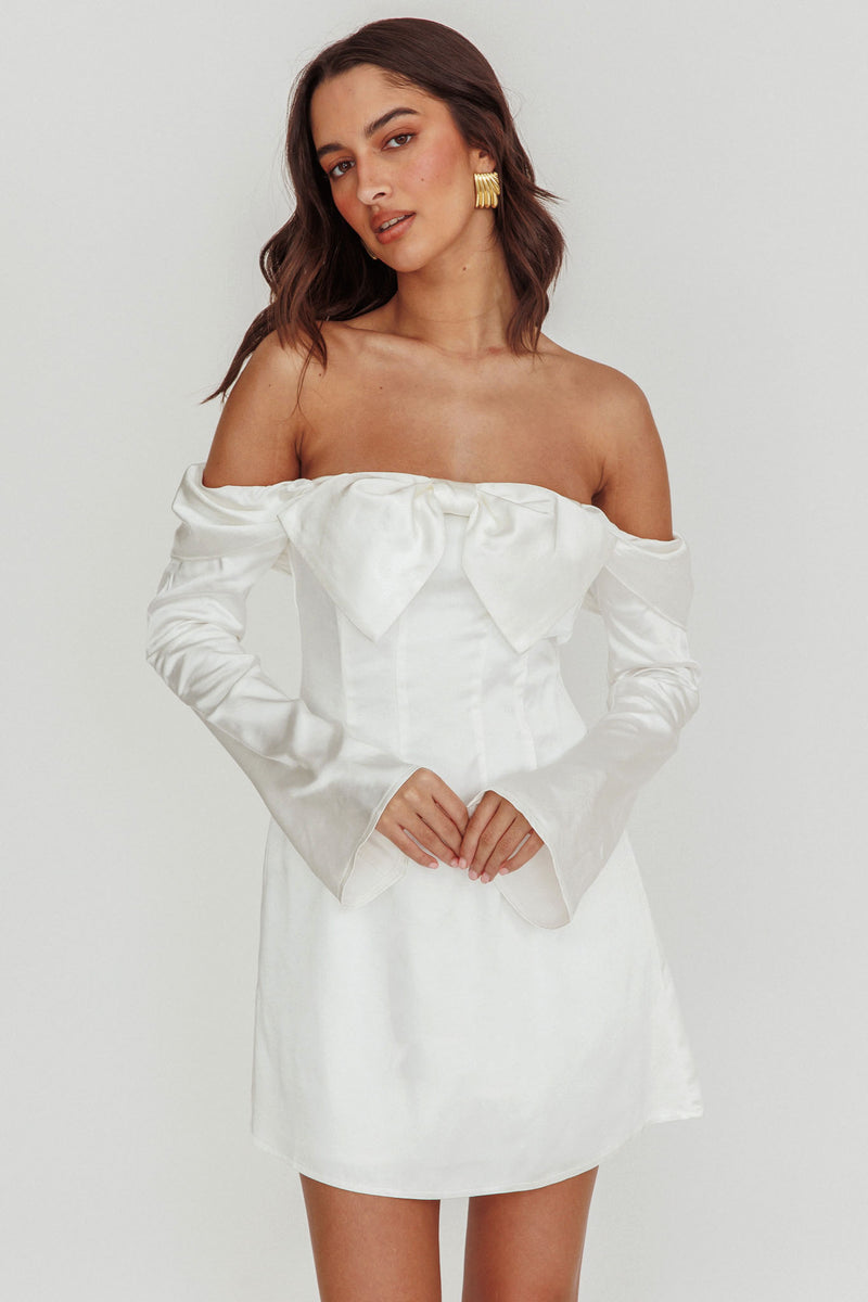 Lilly Bow Diamante Mini Dress White