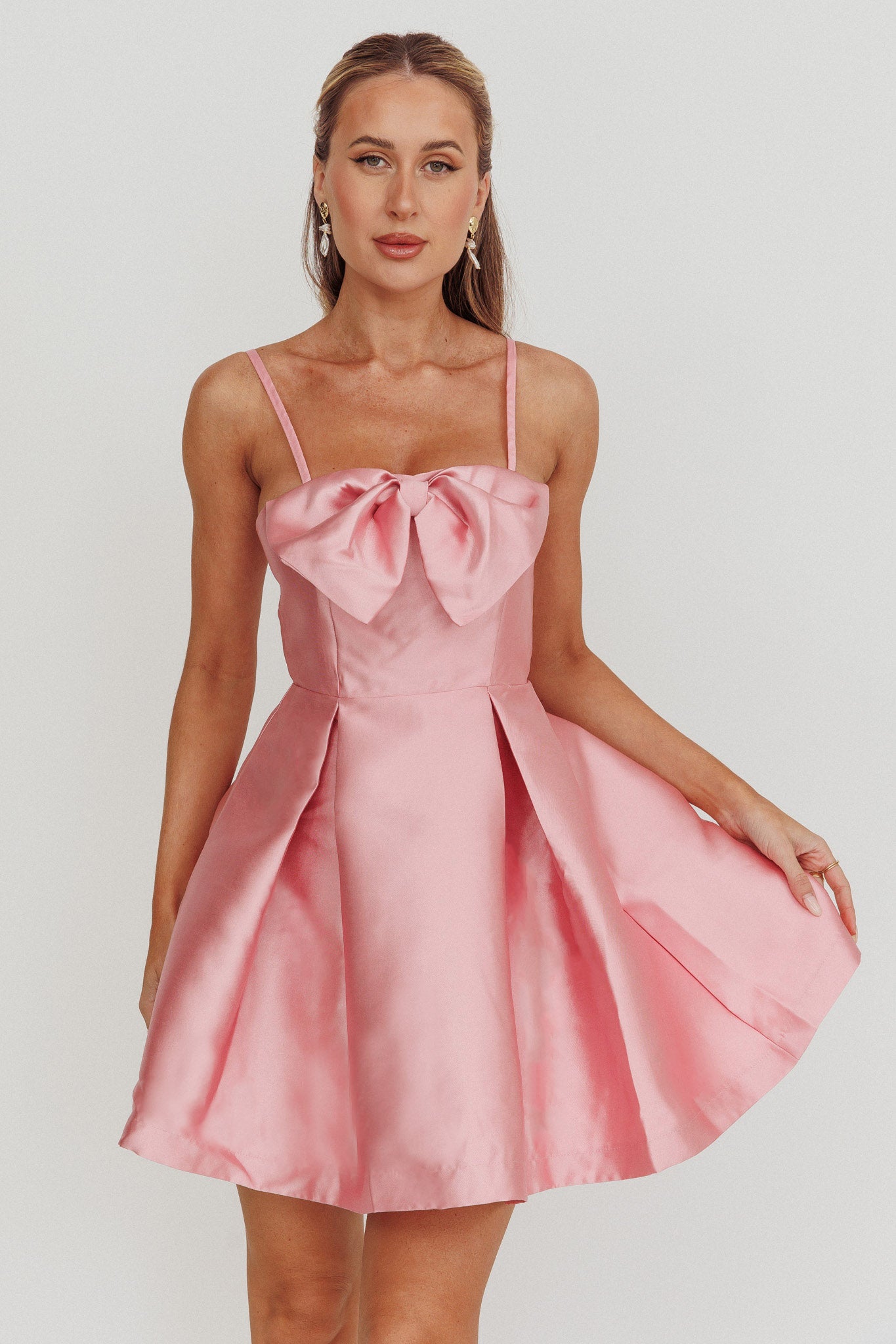 Love Talk Flared Bow Mini Dress Pink– Selfie Leslie Australia