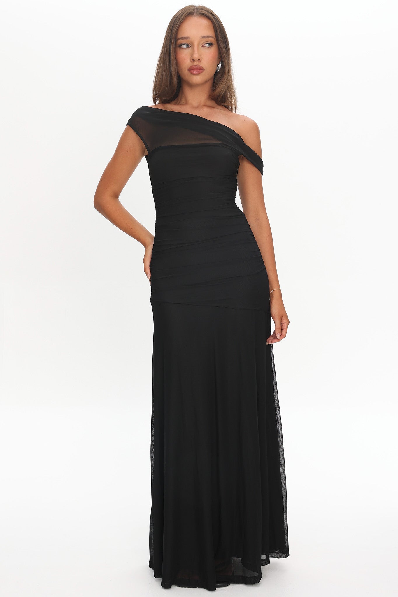 Lylah Asymmetric Neckline Mesh Maxi Dress Black | Selfie Leslie Australia Lylah Asymmetric Neckline Mesh Maxi Dress Black | Selfie Leslie Australia