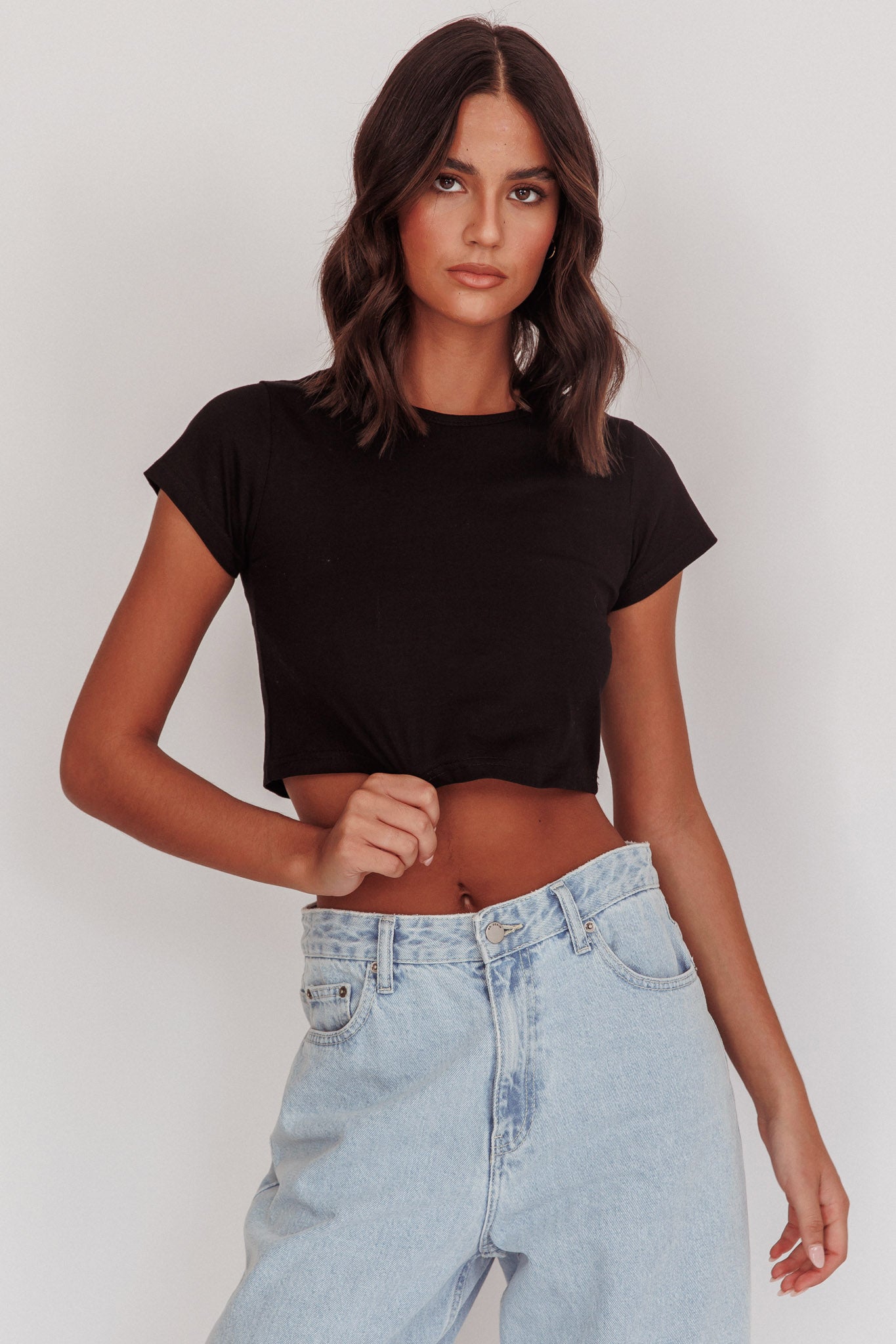 Olly Cropped Baby Tee Black by Selfie Leslie Australia