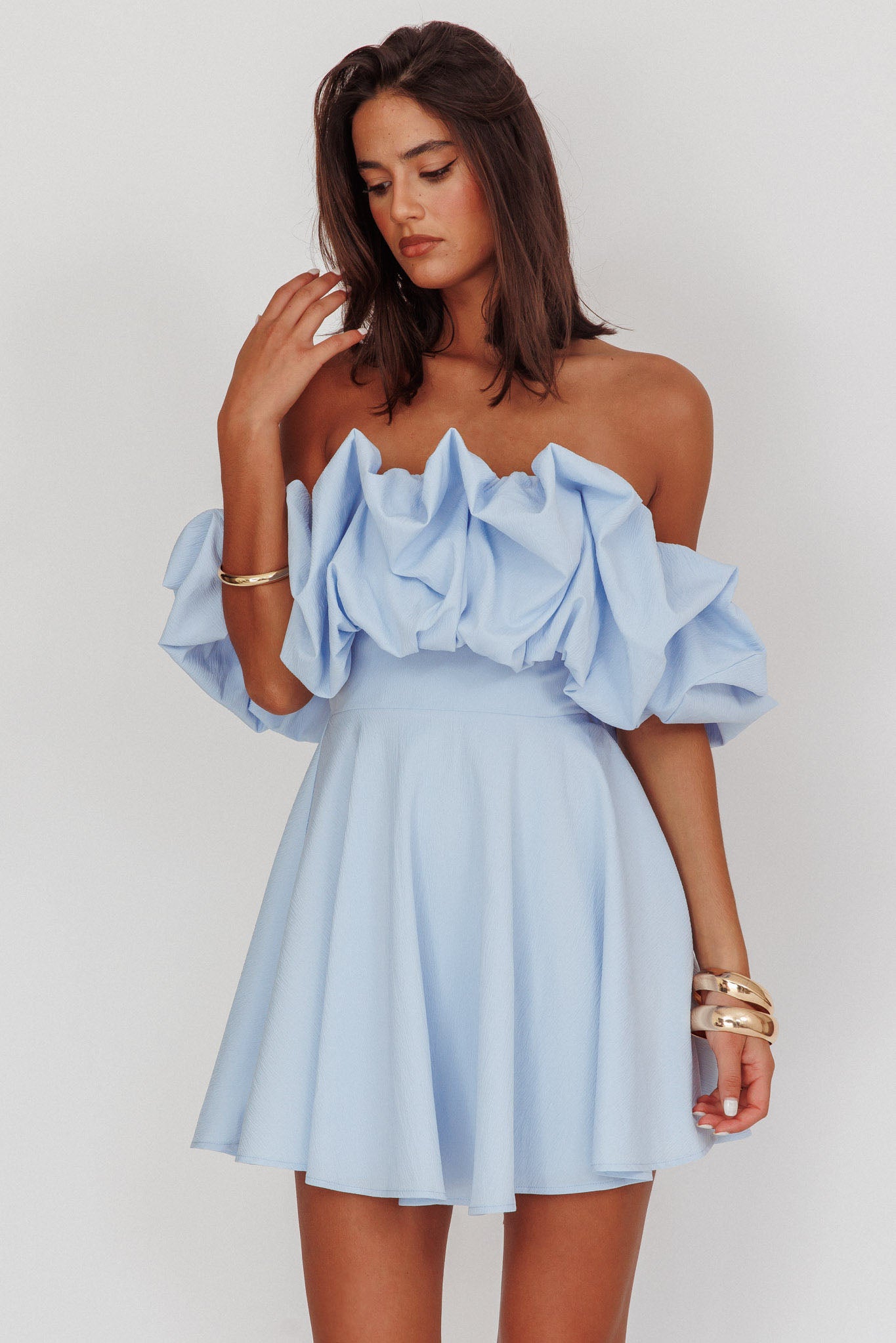 Kailynn Off-Shoulder A-Line Mini Dress Blue | Selfie Leslie Australia Kailynn Off-Shoulder A-Line Mini Dress Blue | Selfie Leslie Australia