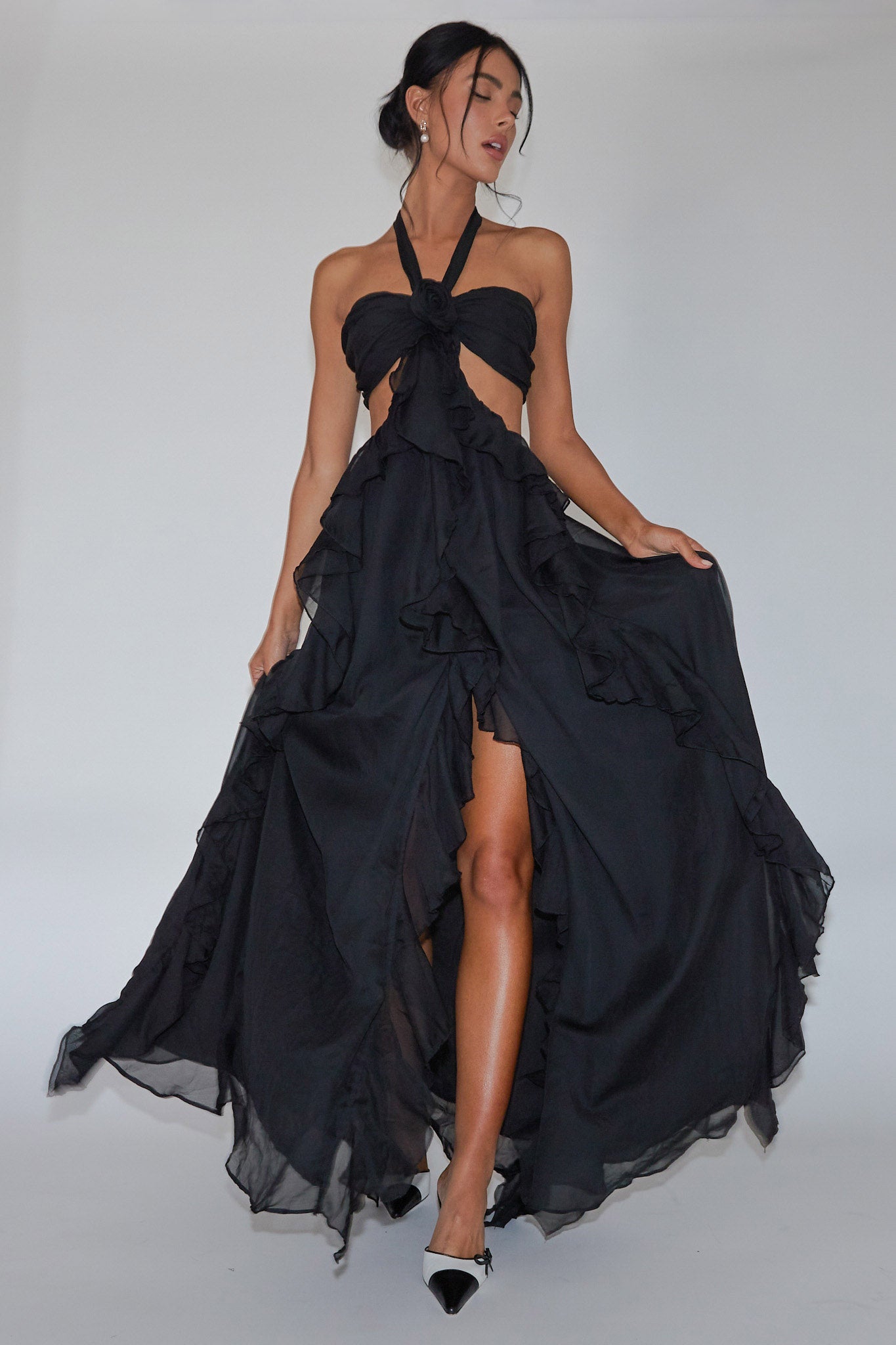 chinese dress ladies Dazzling One Shoulder Maxi Dress In Black Lurex  St Frock