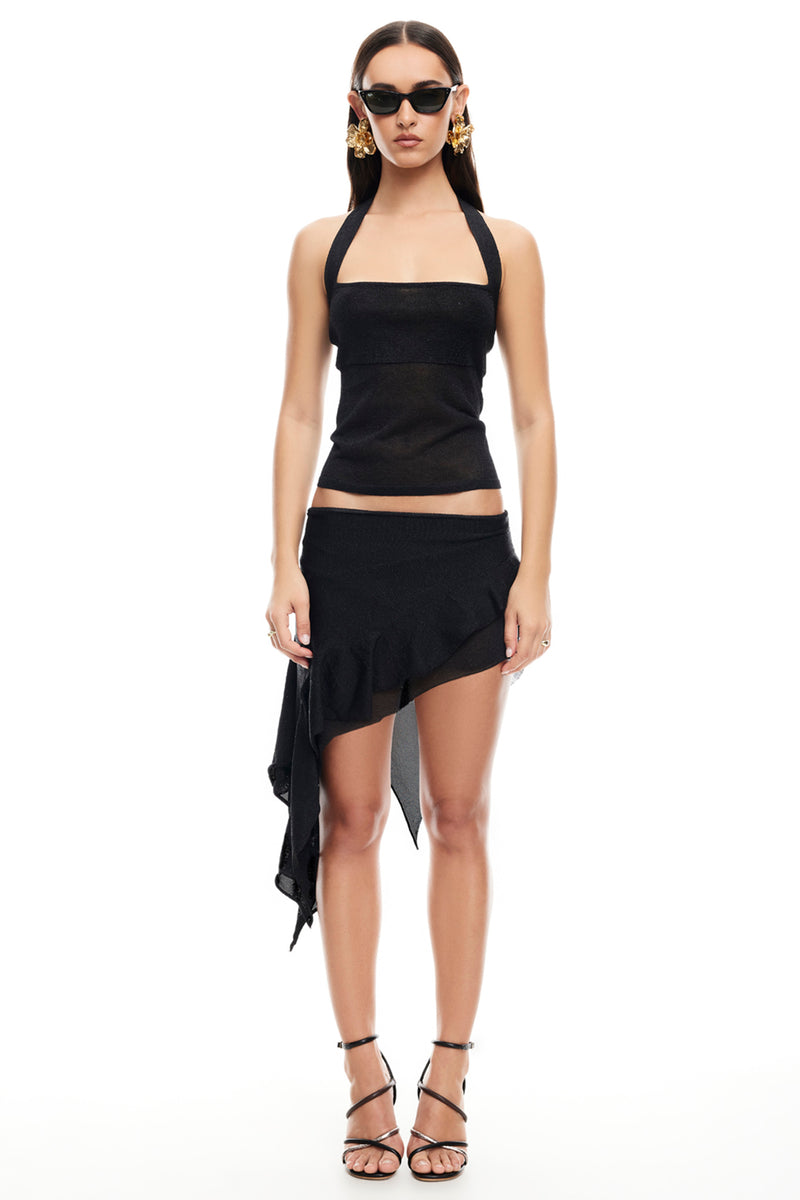 The Onyx Scarf-Tie Halter Maxi