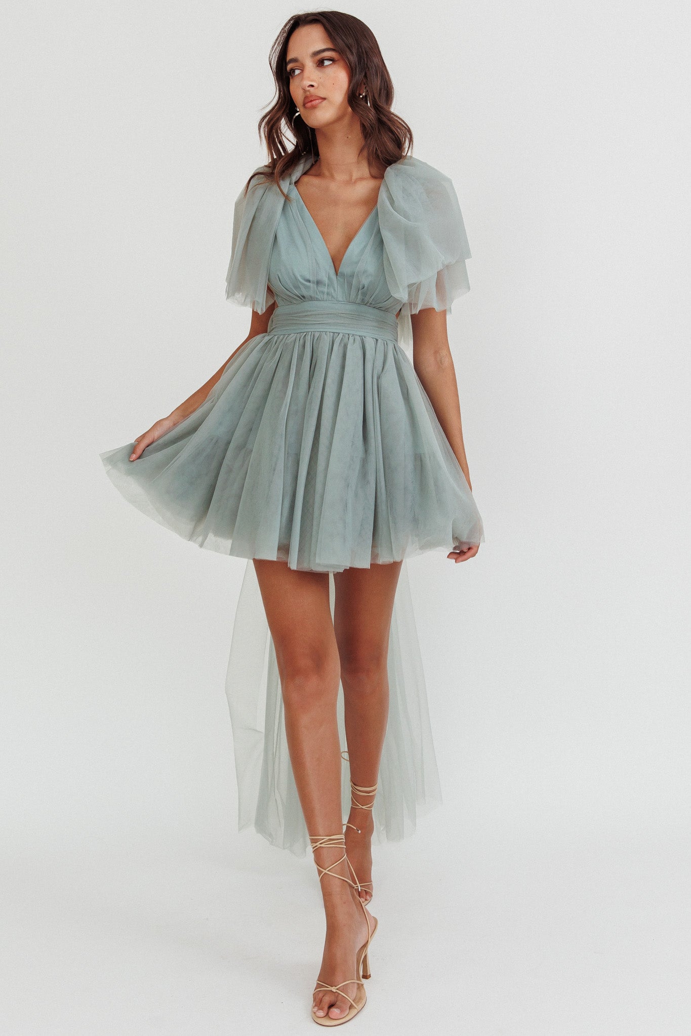 Star Power Tulle Train Mini Dress Pistachio | Selfie Leslie Australia