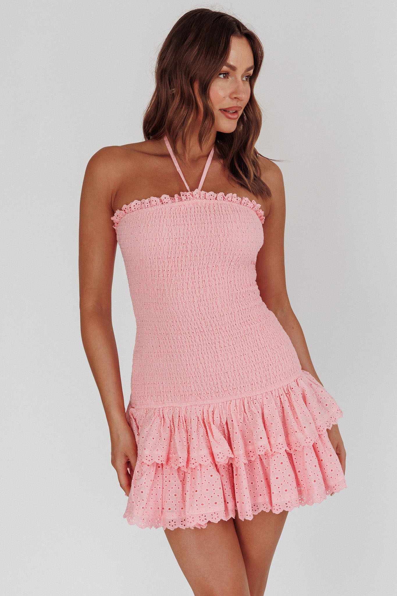Franni Shirred Drop Waist Mini Dress Pink | Selfie Leslie Australia Franni Shirred Drop Waist Mini Dress Pink | Selfie Leslie Australia