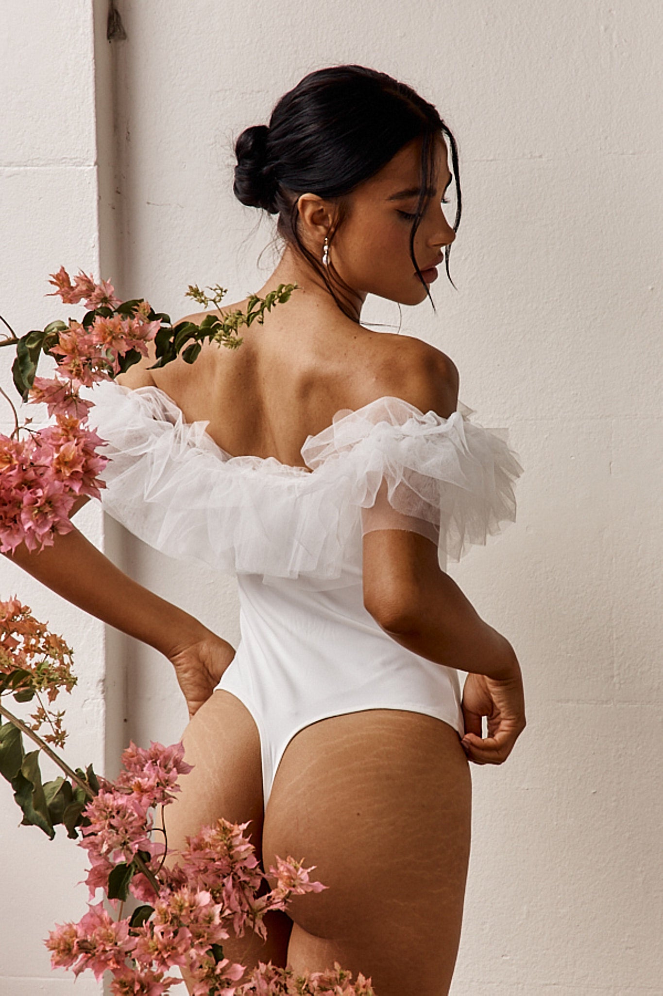 Gianni Ruffle Off-Shoulder Bodysuit White by Selfie Leslie Australia