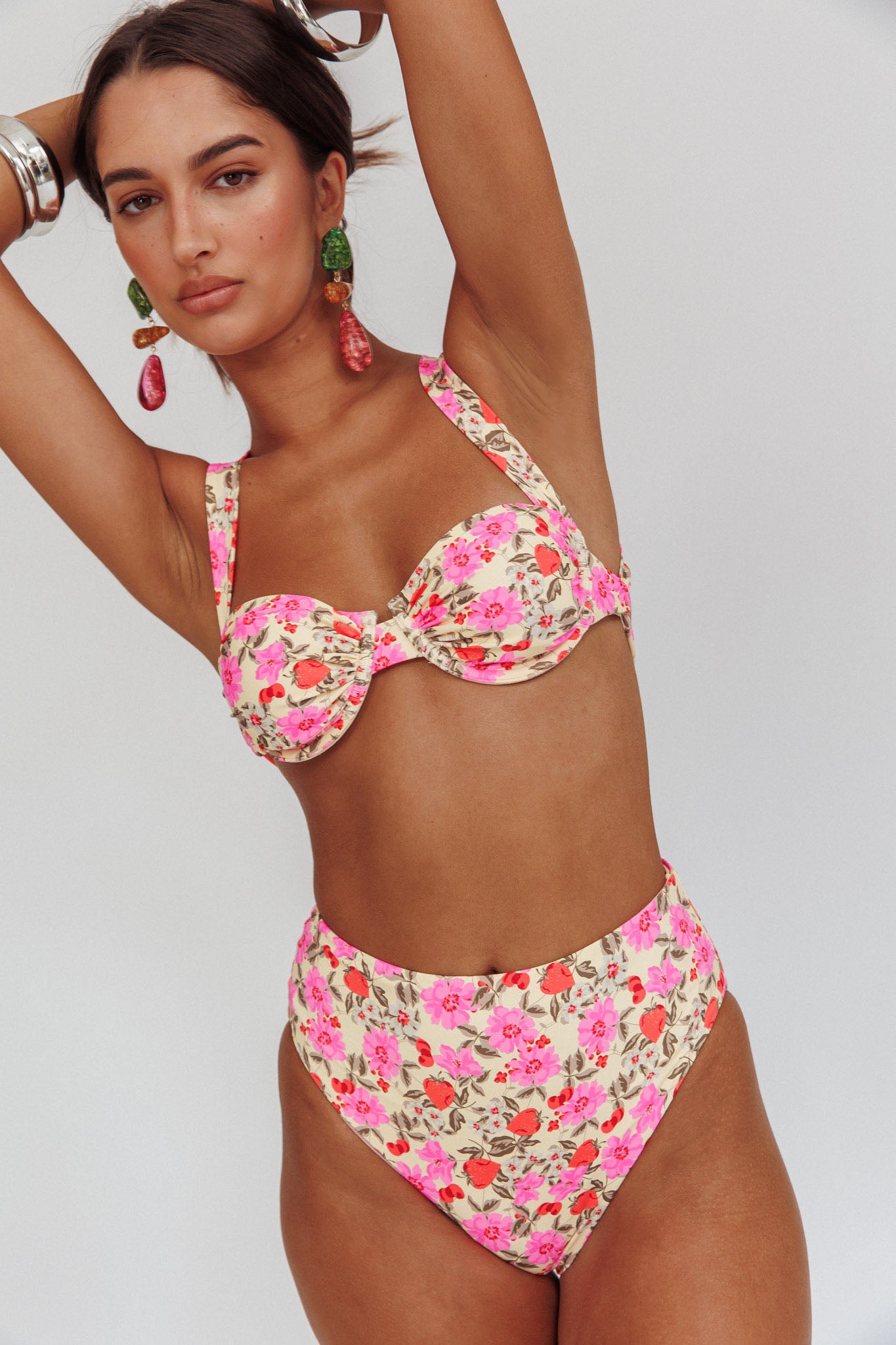 Harmonia High Waist Bikini Bottom Yellow Floral by Selfie Leslie Australia