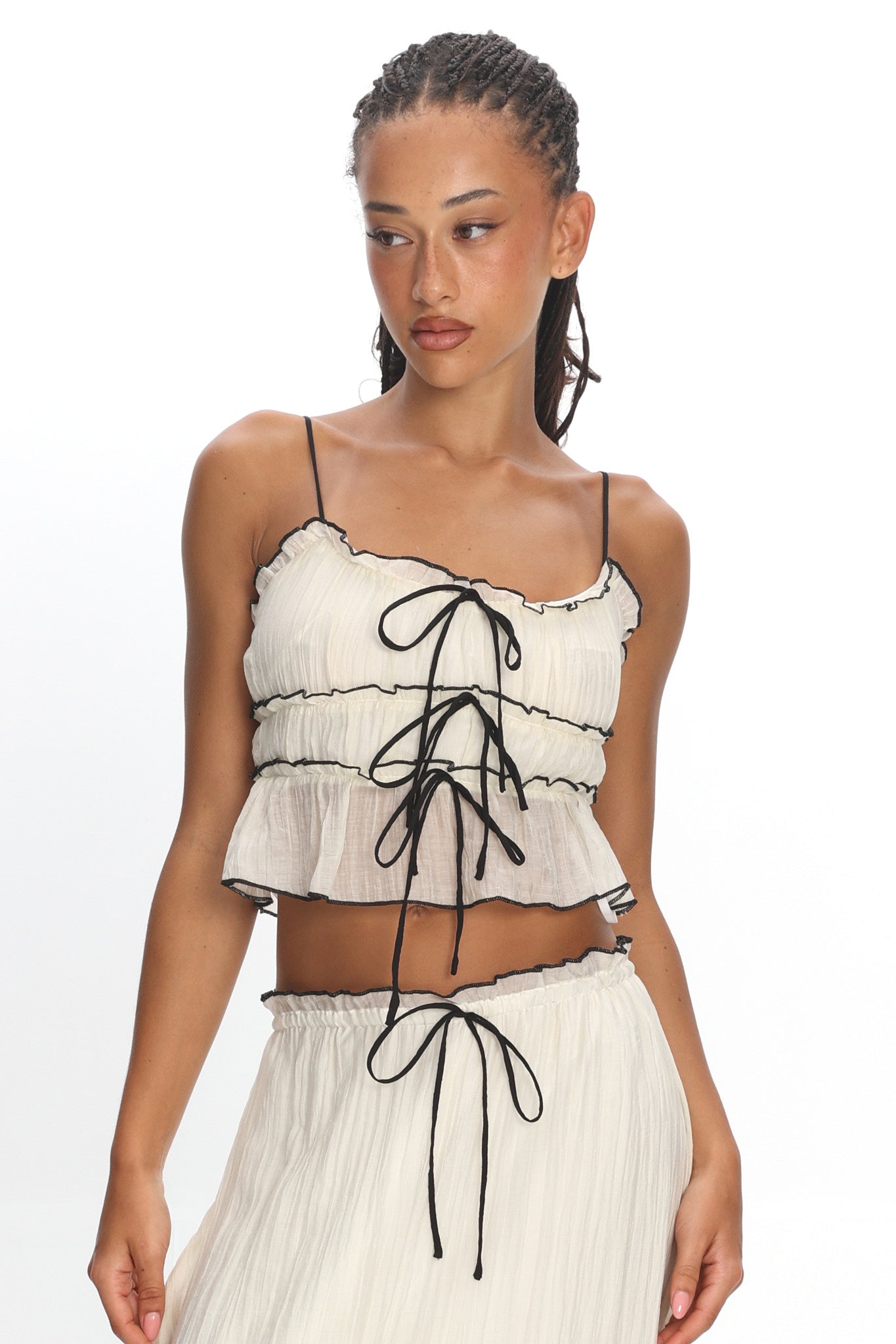 Maidens Tie Detail Overlock Top Cream | Selfie Leslie Australia Maidens Tie Detail Overlock Top Cream | Selfie Leslie Australia