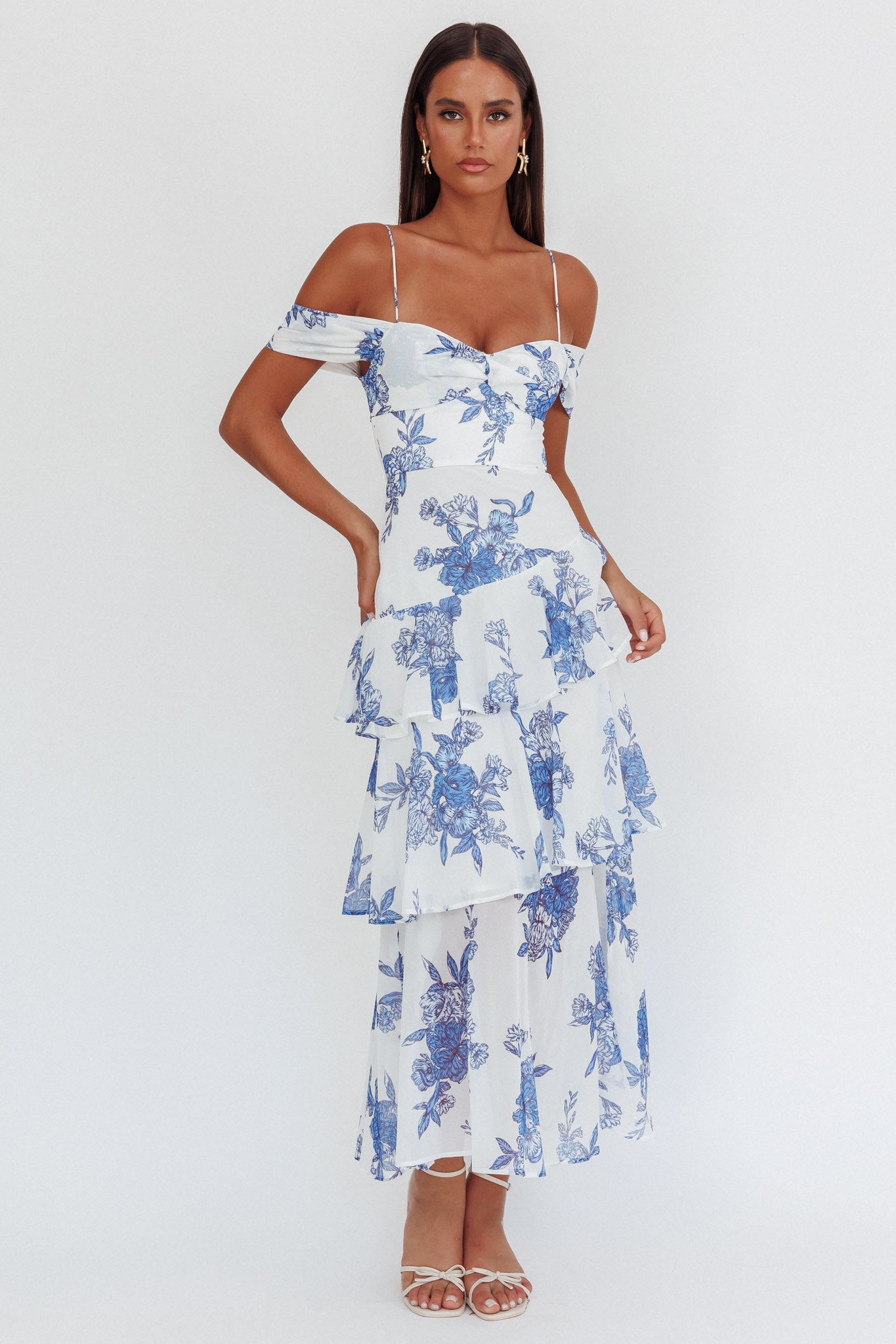 blue floral dress australia Women's Crepe Shift Dress in Blue