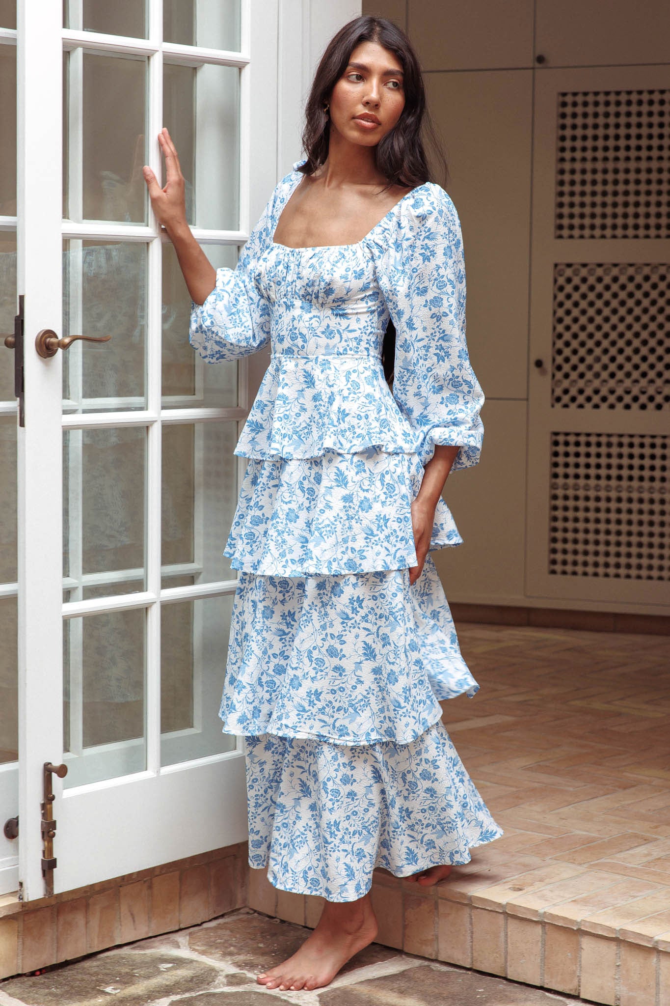 chinese dress ladies Provence Bloom Long Sleeve Maxi Dress Floral Blue– Selfie Leslie Australia