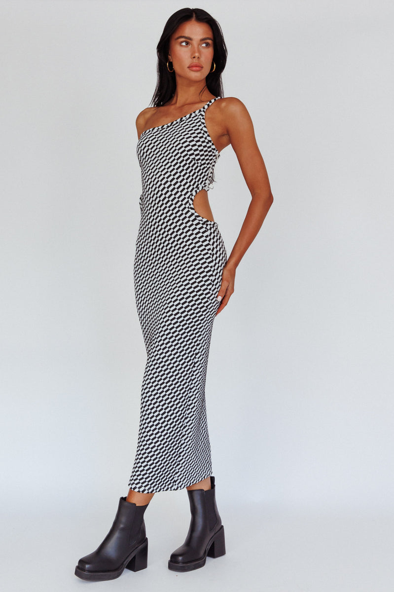 Taking Bets One Shoulder Cut-Out Midi Dress Black