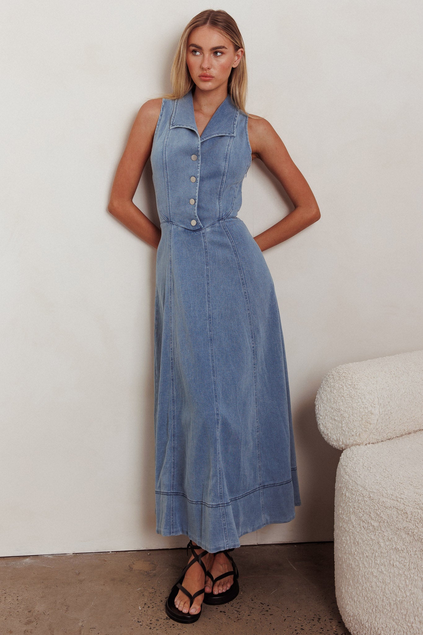 denim dress australia Long Sleeve Maxi Denim Dress