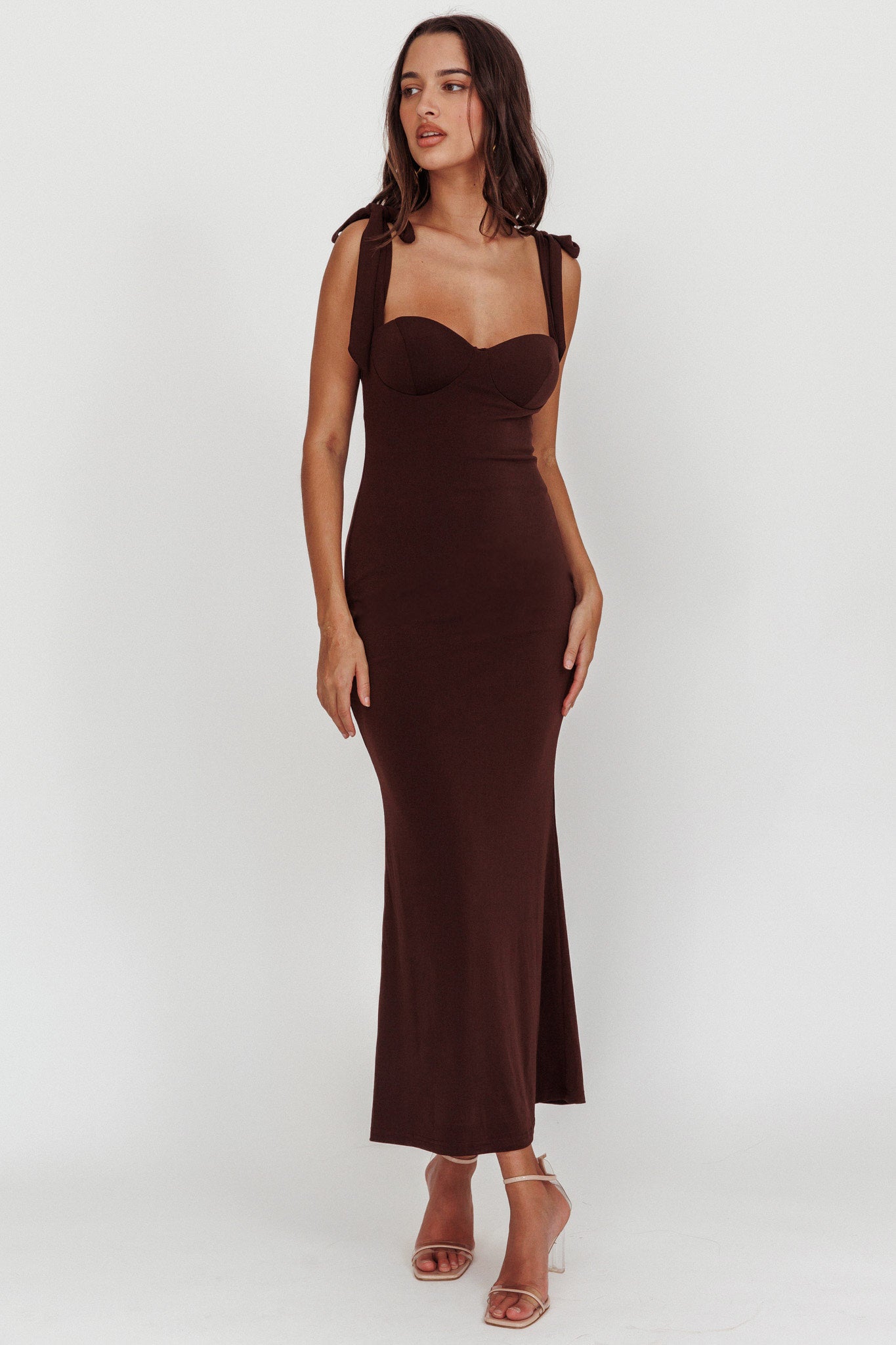 Rose Garden Tied Shoulder Maxi Dress Brown– Selfie Leslie Australia