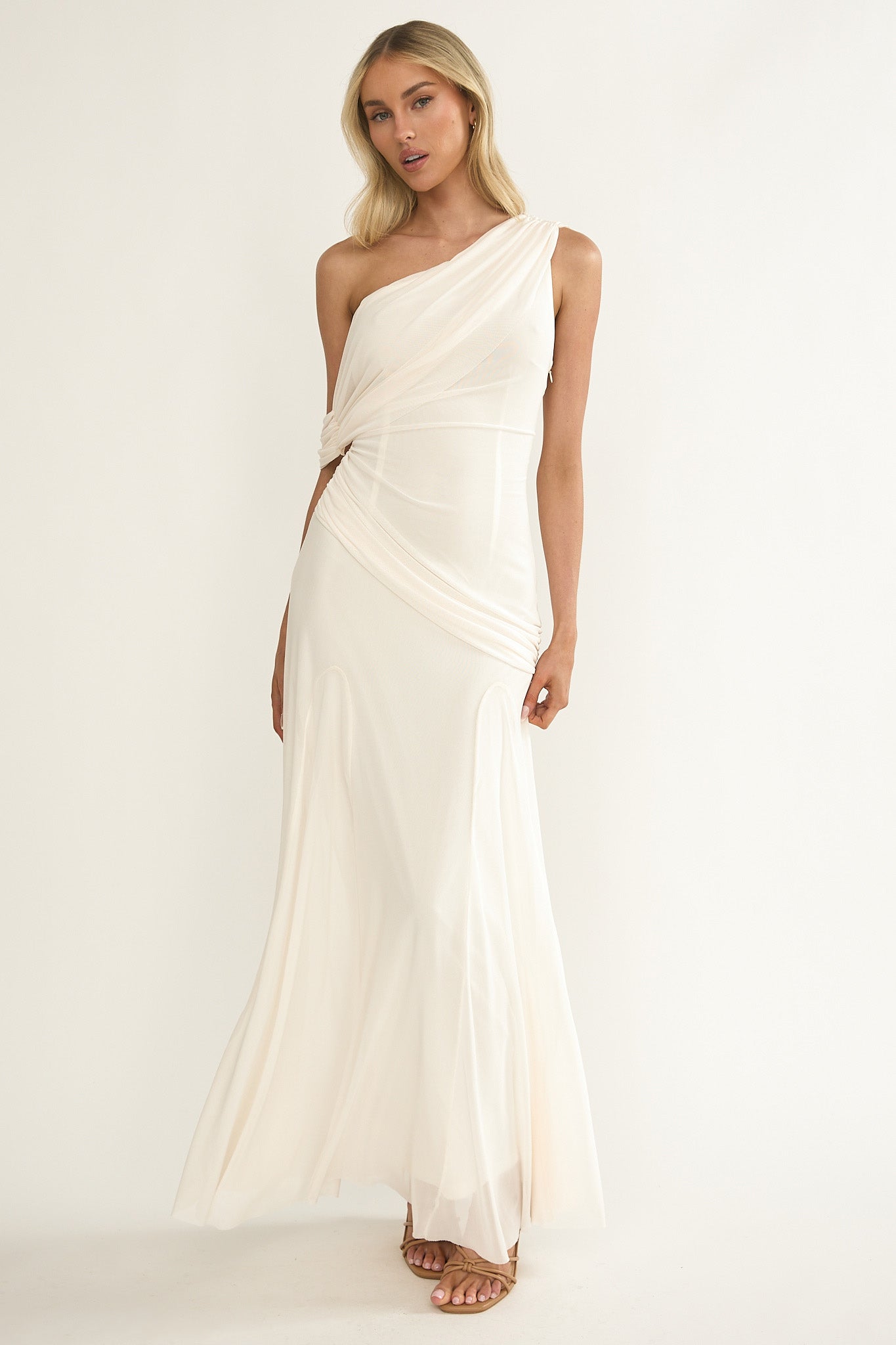 Anaisa Asymmetric Neckline Draped Maxi Dress Oyster | Selfie Leslie  Australia