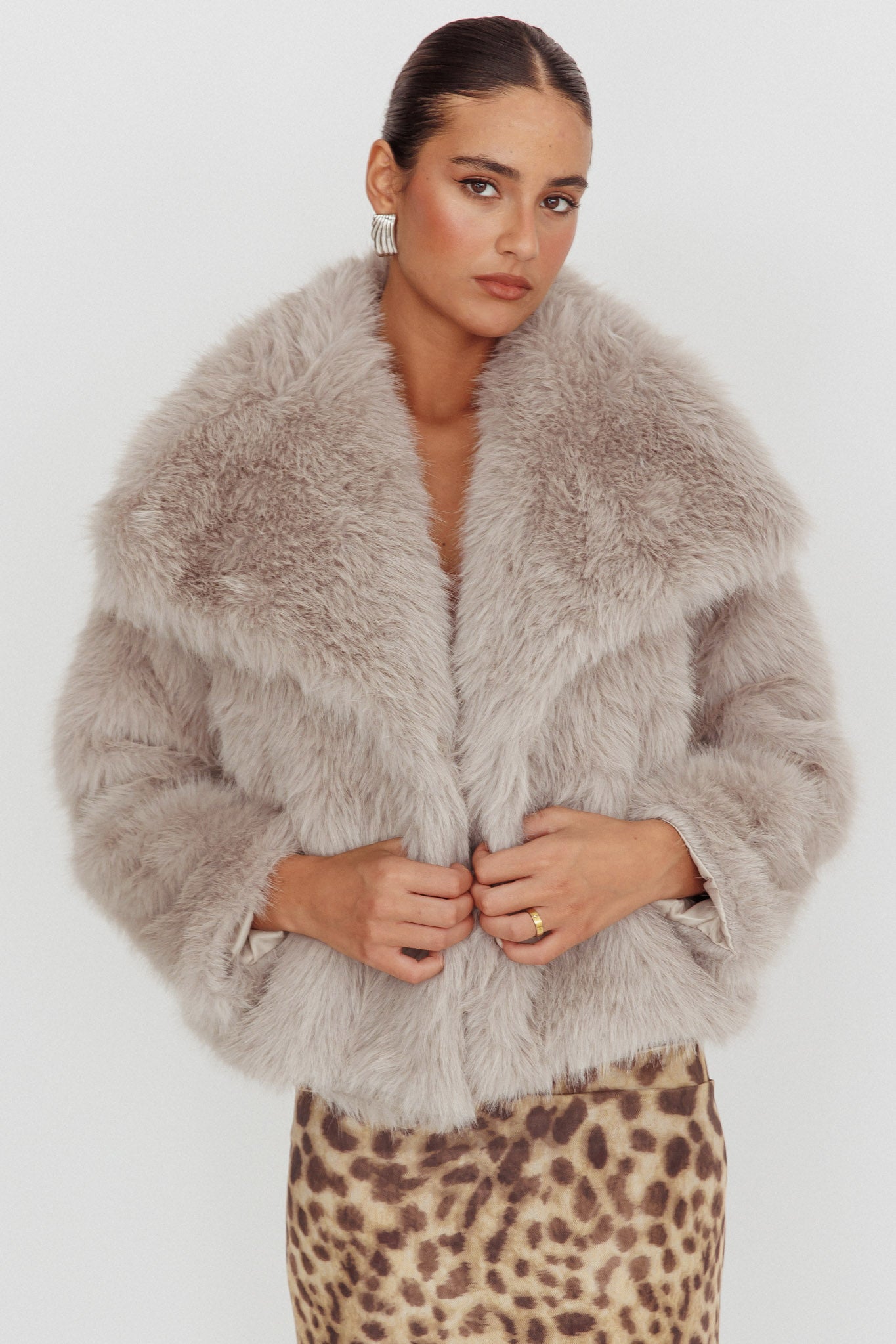 Copenhagen Oversized Lapel Fur Jacket Cream | Selfie Leslie Australia