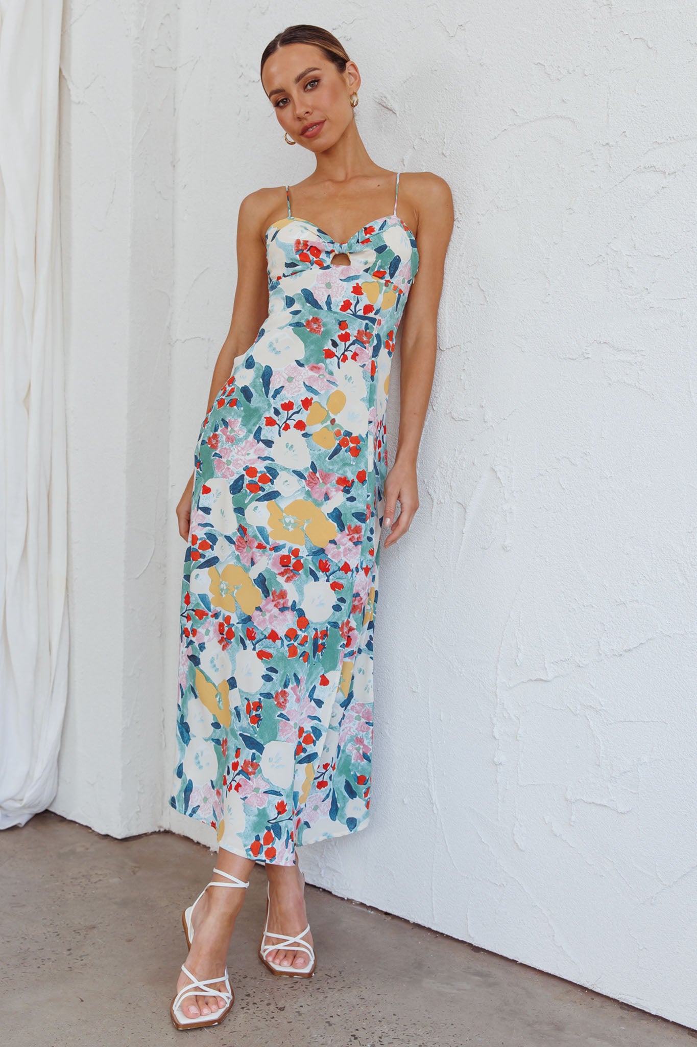 Missoula Cami Strap Padded Bust Midi Dress Flower Print Green by Selfie Leslie Australia