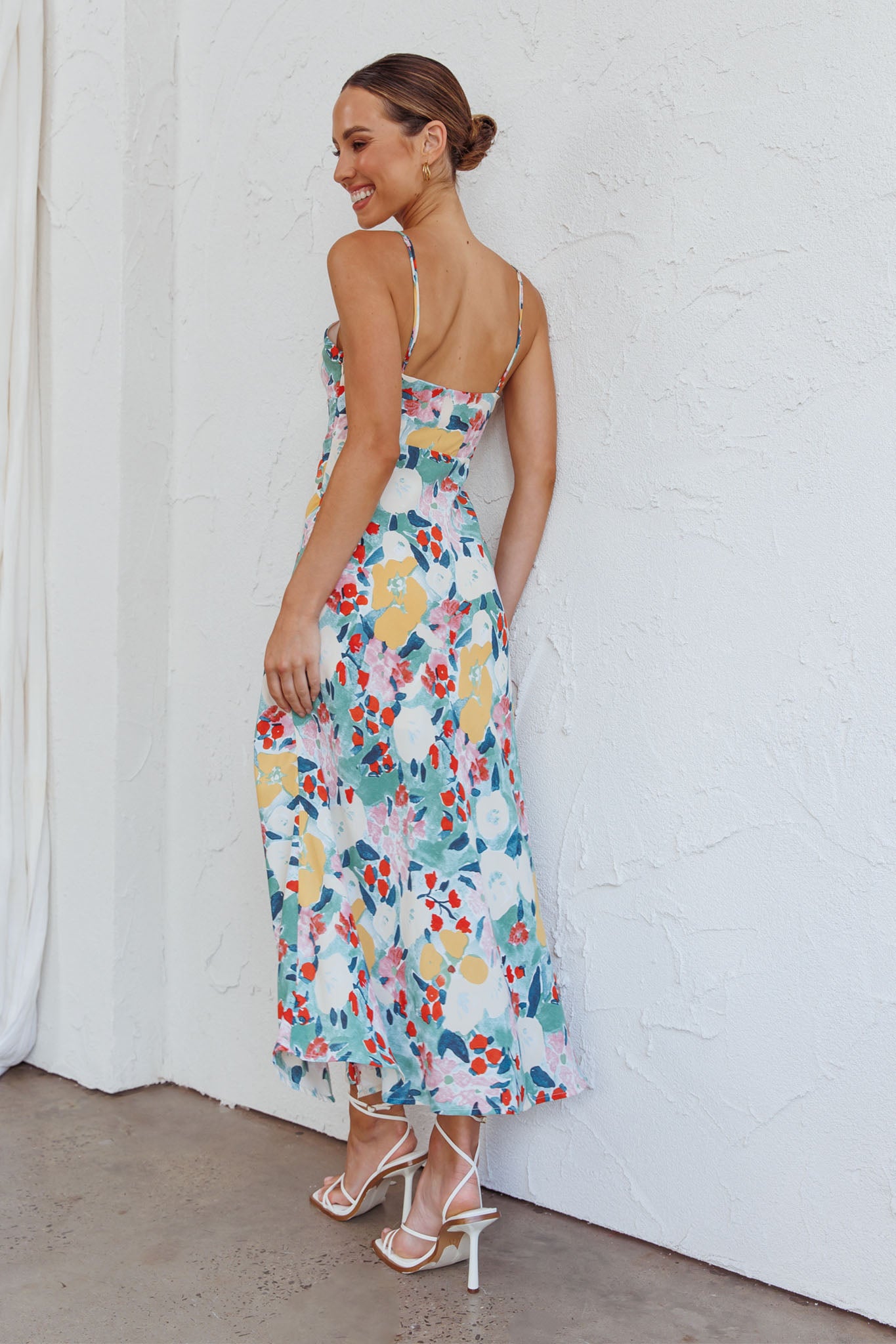 Missoula Cami Strap Padded Bust Midi Dress Flower Print Green by Selfie Leslie Australia