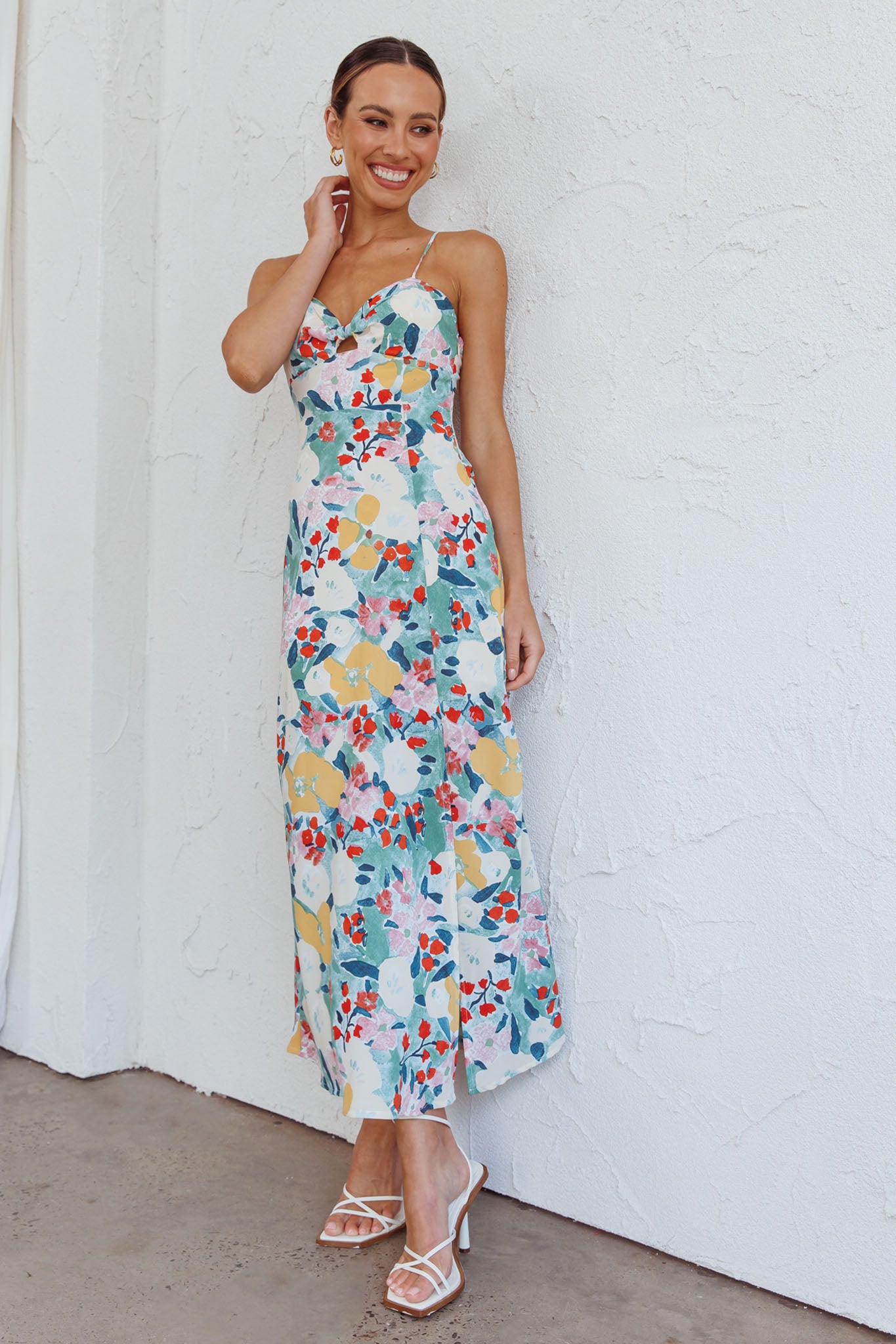 Missoula Cami Strap Padded Bust Midi Dress Flower Print Green by Selfie Leslie Australia