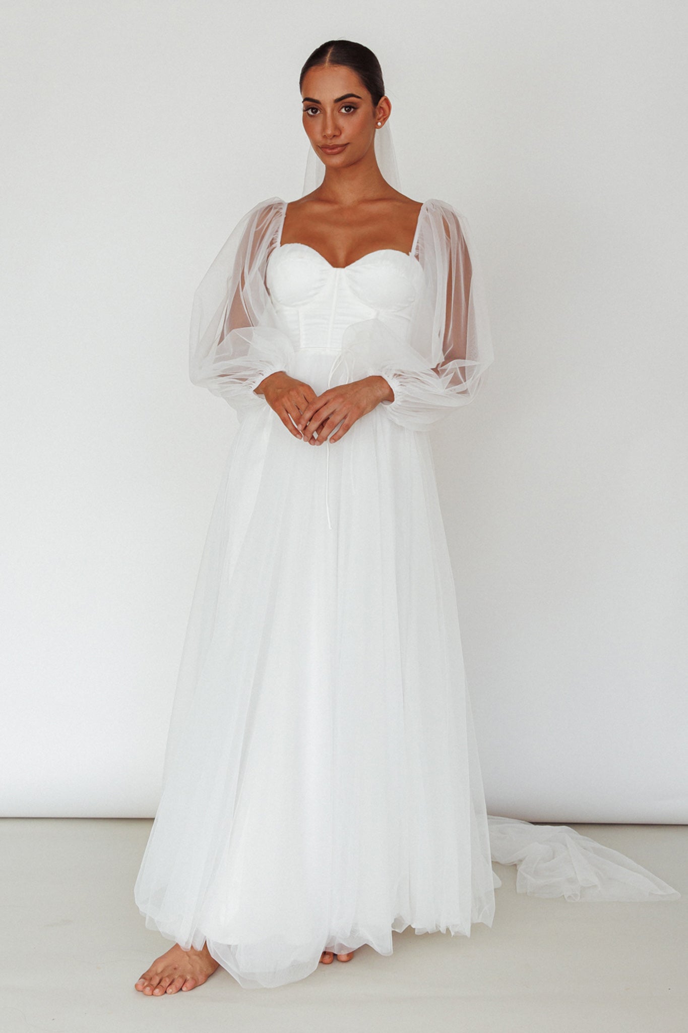 flowy white dress with sleeves Fairytale Dream Sheer Sleeve Maxi Dress White