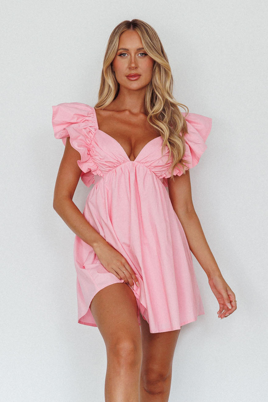 pink mini dress australia Marlina Ruffle Sleeve Babydoll Mini Dress Soft Pink