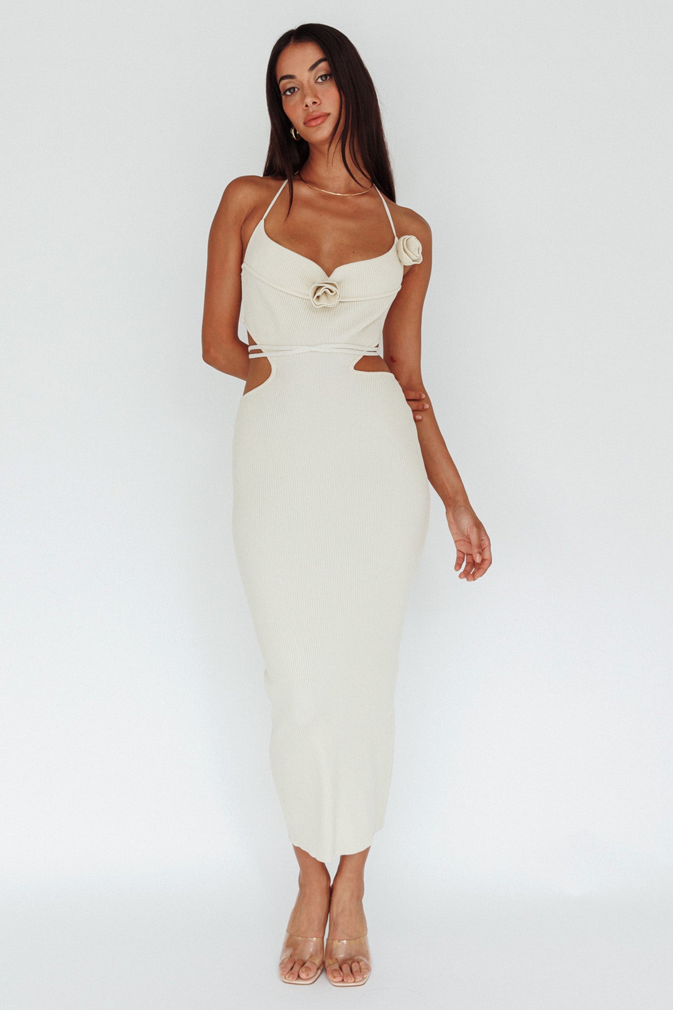 Rue Rose Accent Ribbed Knit Midi Dress Beige | Selfie Leslie Australia Rue Rose Accent Ribbed Knit Midi Dress Beige | Selfie Leslie Australia