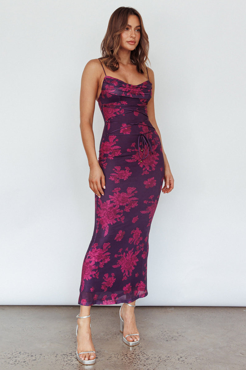 Twist Straps V Neckline Tulle Maxi Dress Grape Plus Size