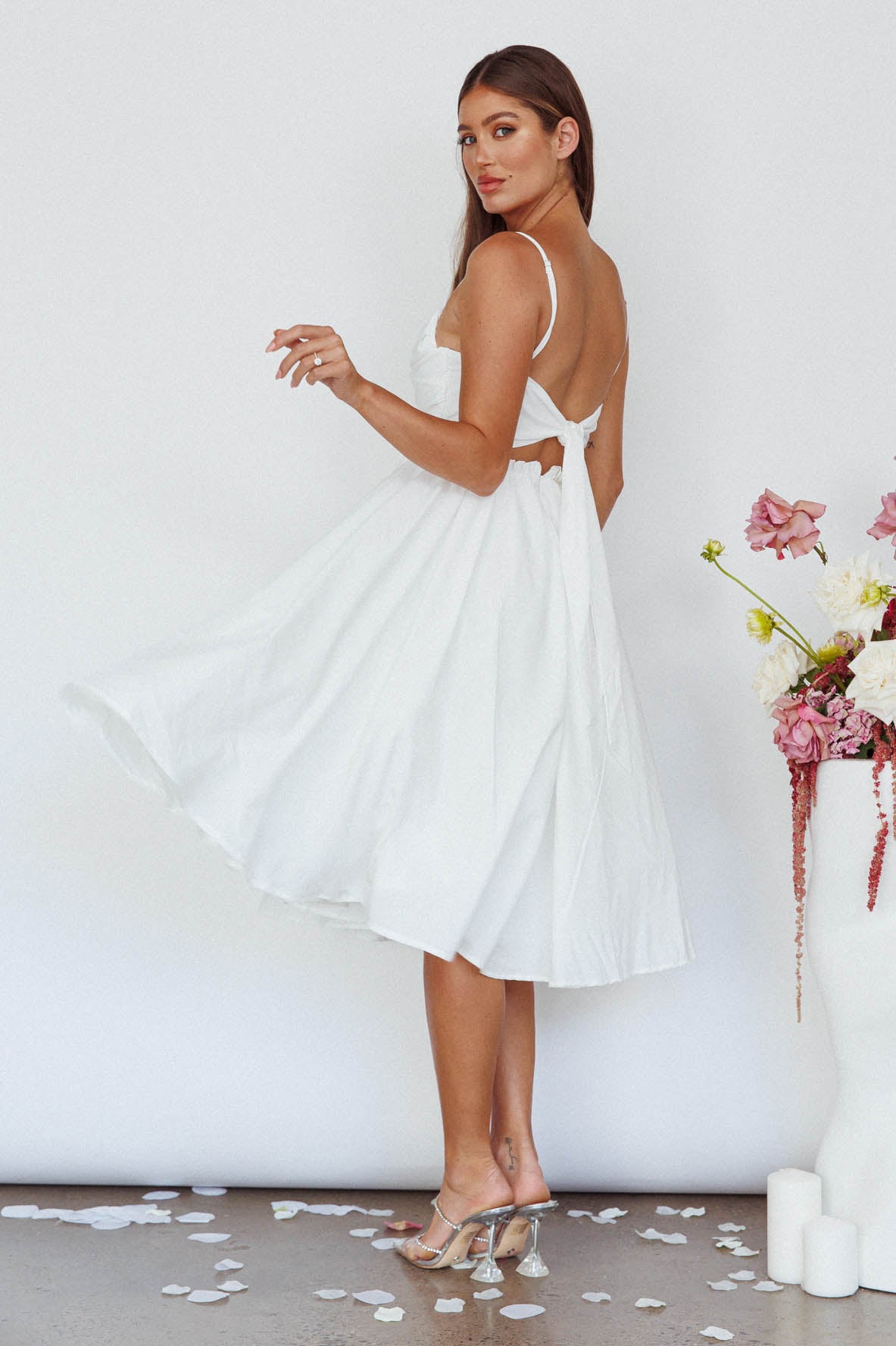 Salome Tied Back Knee Length Dress White | Selfie Leslie Australia Salome Tied Back Knee Length Dress White | Selfie Leslie Australia